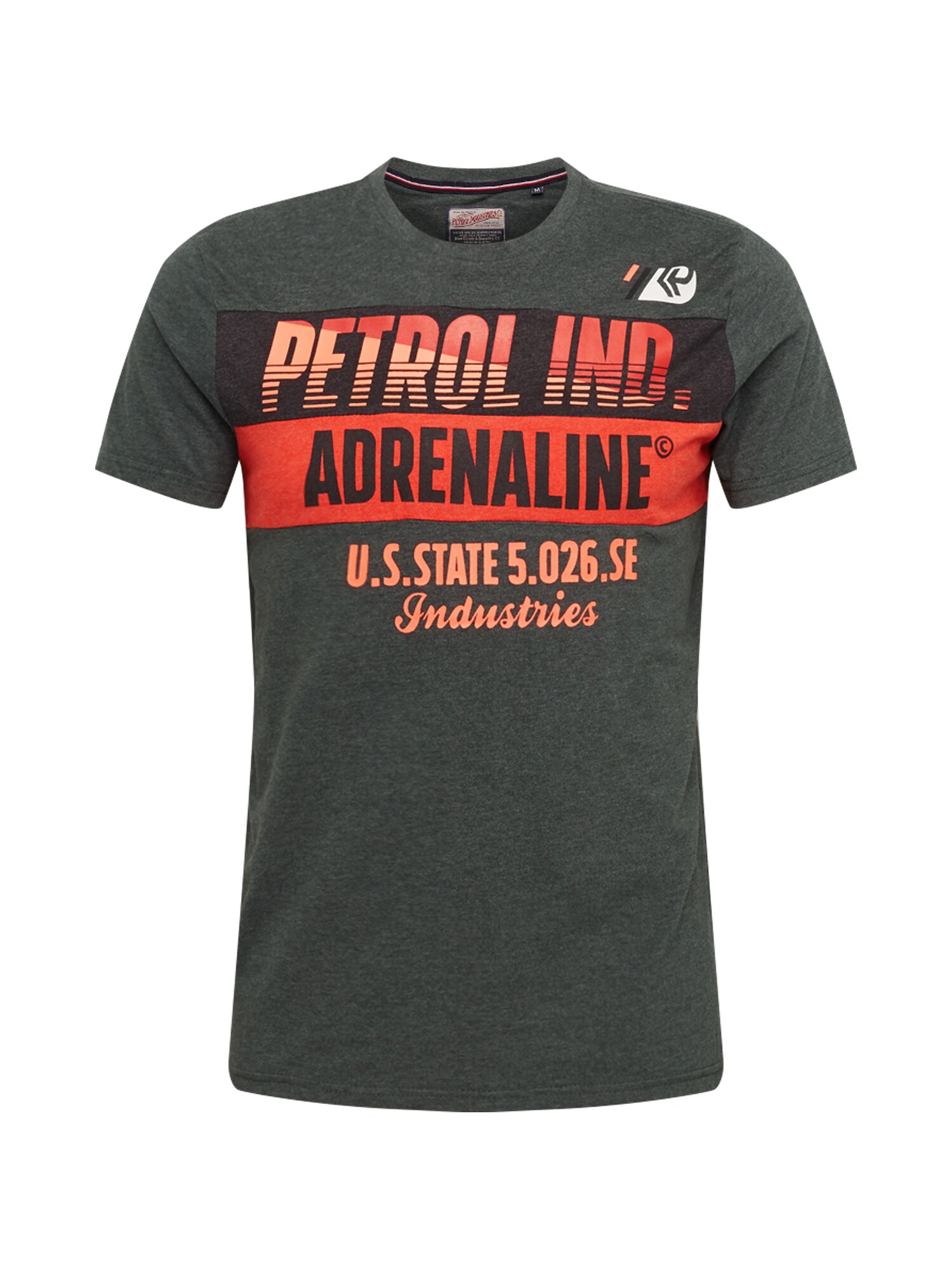 Petrol Industries Marškinėliai  tamsiai žalia / oranžinė-raudona / balta / tamsiai mėlyna / lašišų spalva