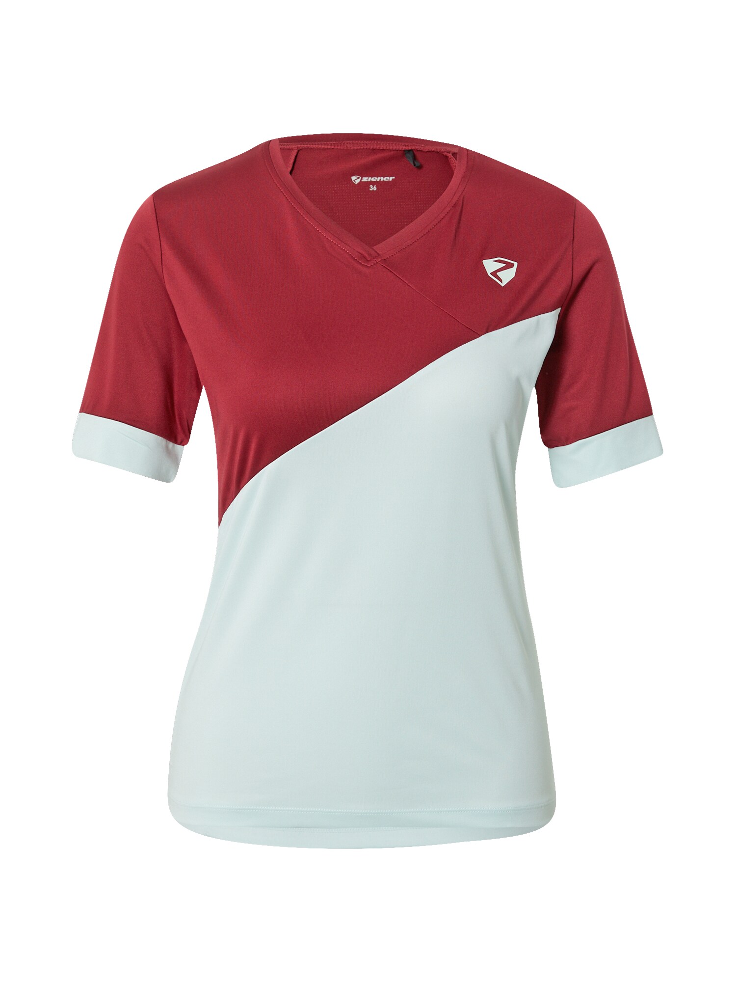 ZIENER Sportiniai marškinėliai 'NEVINA' tamsiai raudona / pastelinė žalia / balta