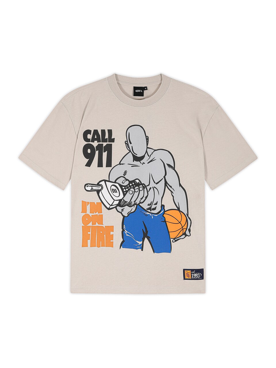 T-shirt 'On Fire Trash Talk' beige / blå / orange