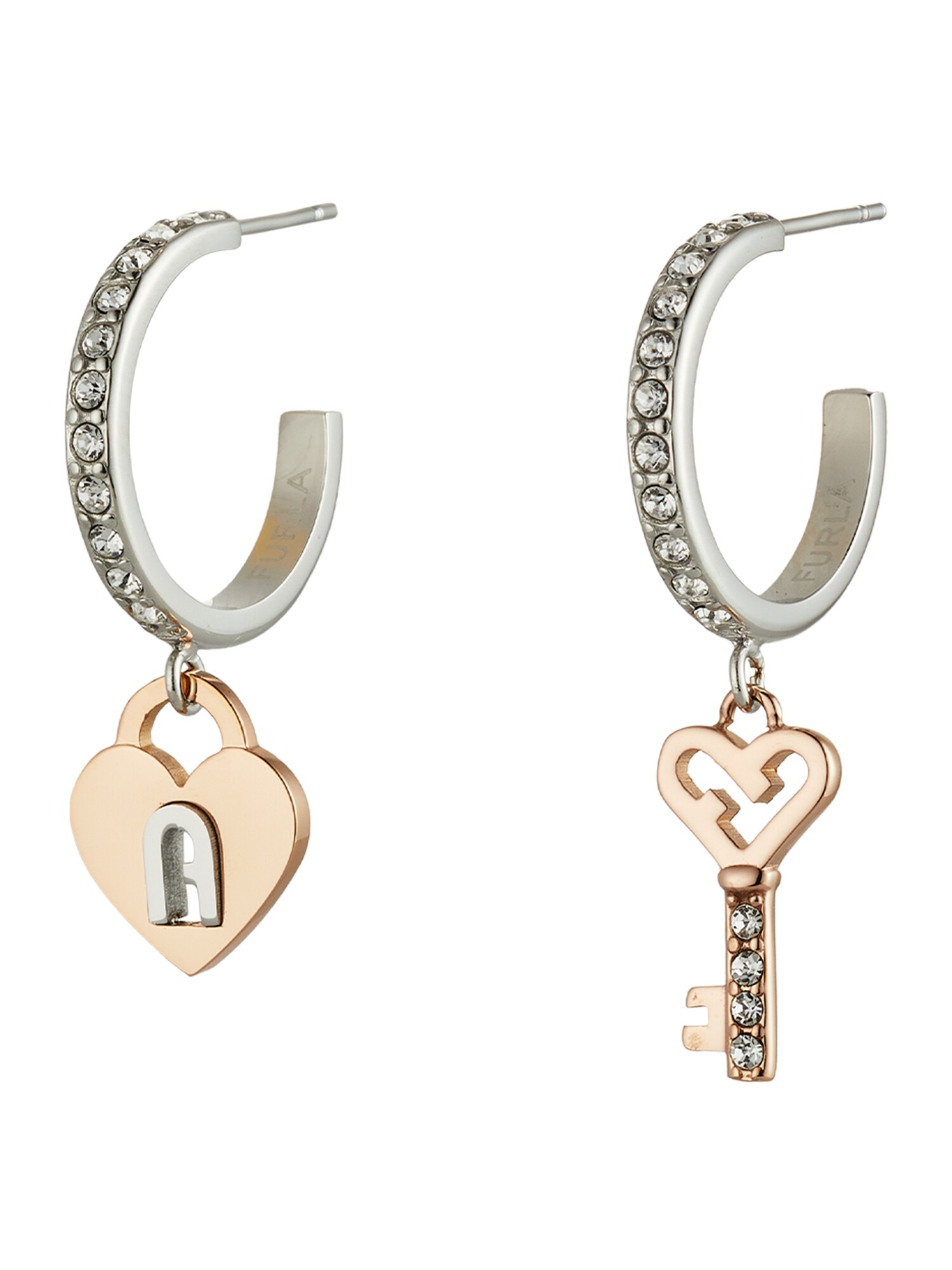 FURLA Náušnice 'LOVING PADLOCK'  ružové zlato / strieborná / priehľadná
