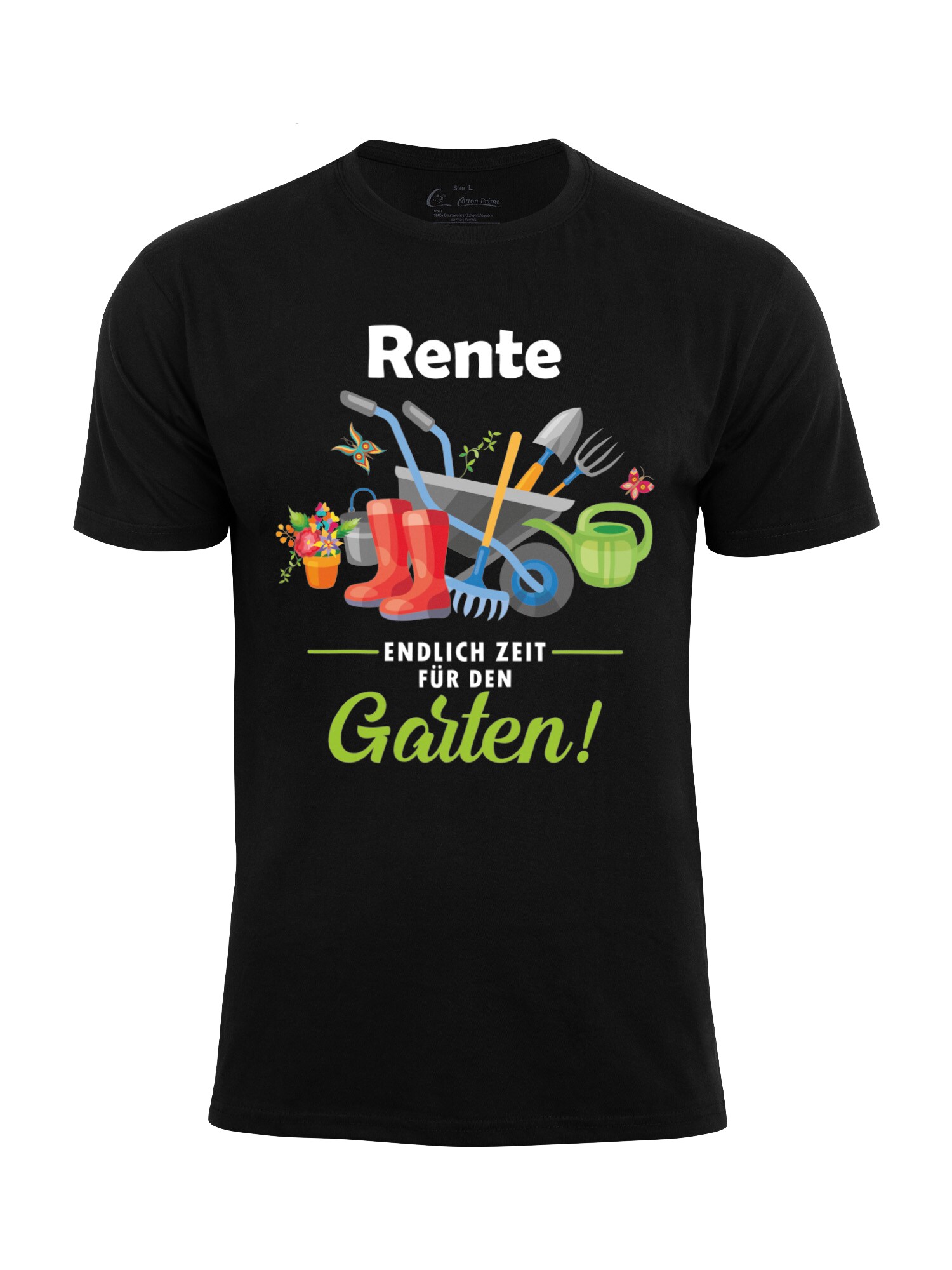 Cotton Prime Camiseta 'Rente - Endlich Zeit Für Den Garten' azul / verde / rojo / negro
