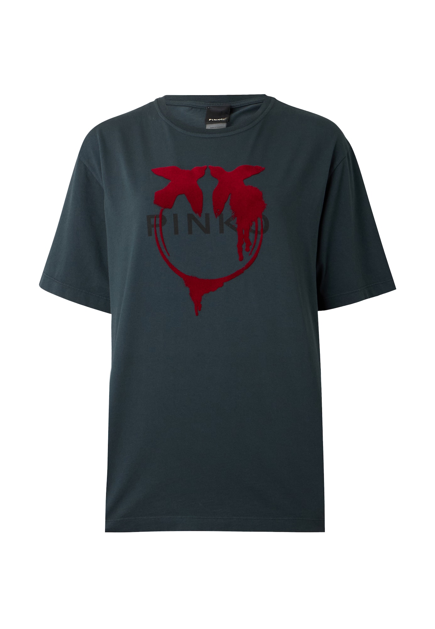 PINKO Tricou gri metalic / roșu