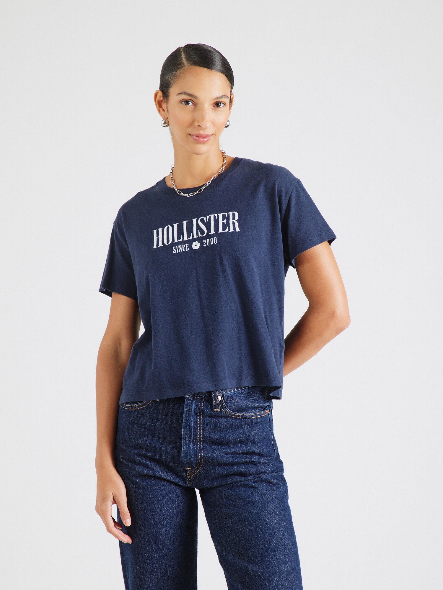 HOLLISTER Póló  tengerészkék / fehér termék 2. képe