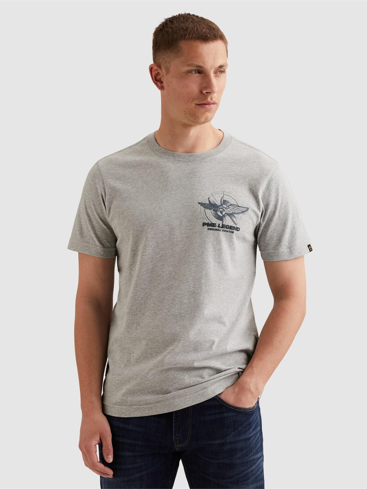 Pme Legend Shirt 'T-shirt In Jersey With Small Artwork On The Chest' Grijs
