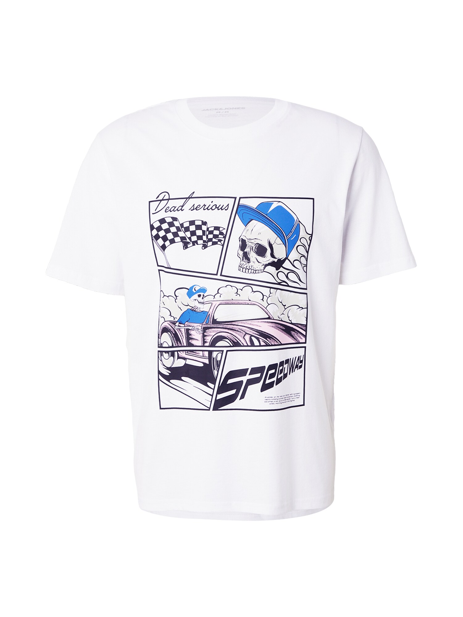 JACK & JONES Tričko 'JJTRACK SKULL'  modrá / pastelovo fialová / čierna / biela