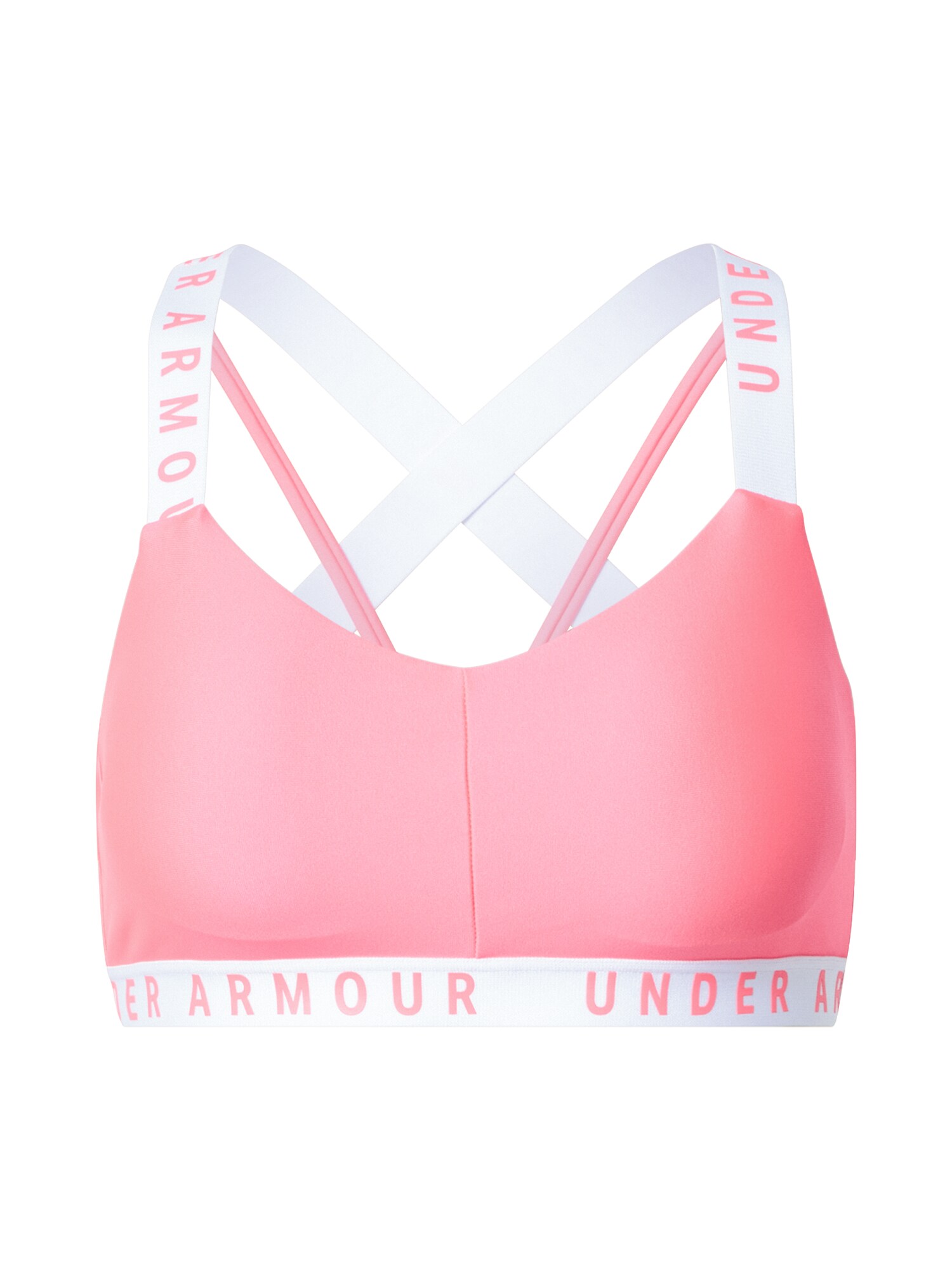 UNDER ARMOUR Sportinė liemenėlė 'Wordmark Strappy'  rožinė / balta