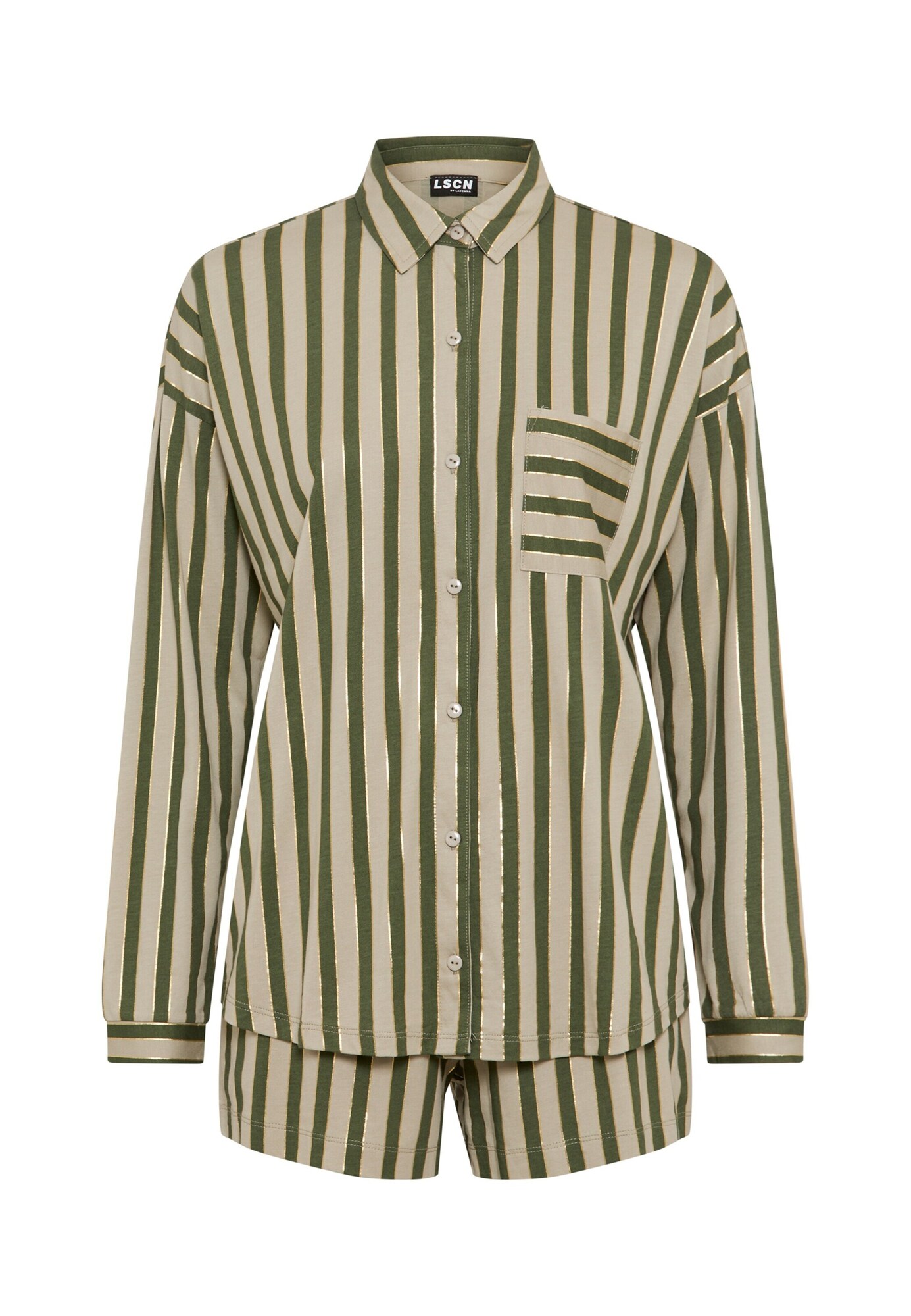 LSCN by LASCANA Pijama de pantalón corto oro / verde pastel / verde oscuro