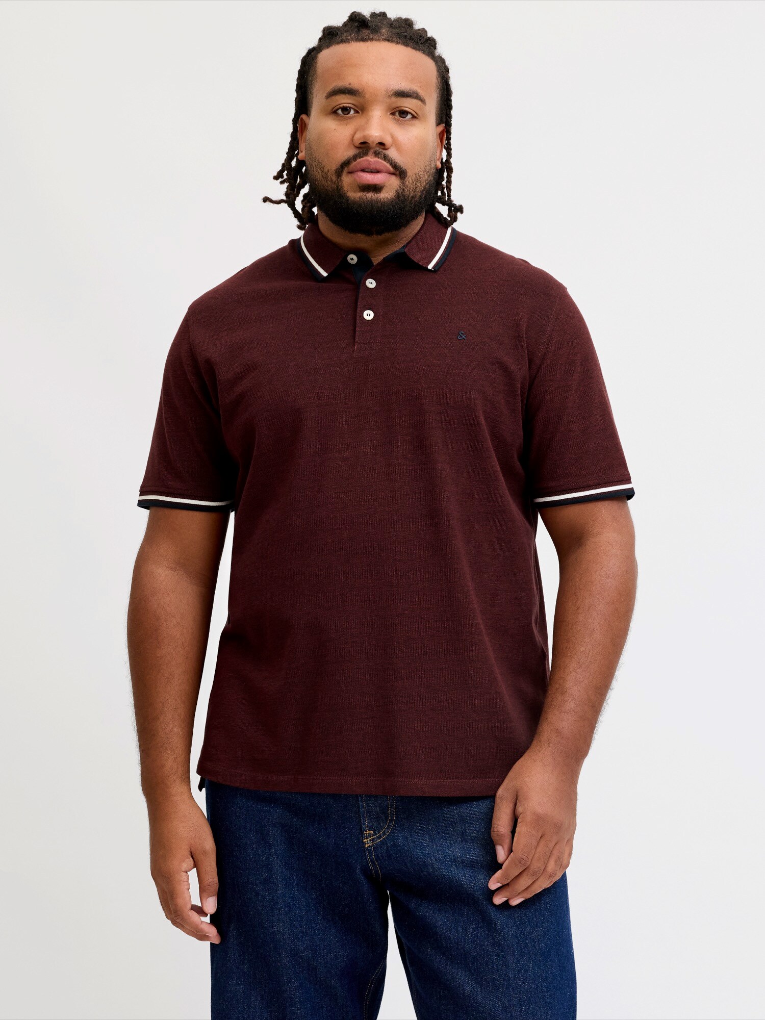 Jack & Jones Plus Tričko 'JJEPAULOS'  námornícka modrá / vínovo červená / biela
