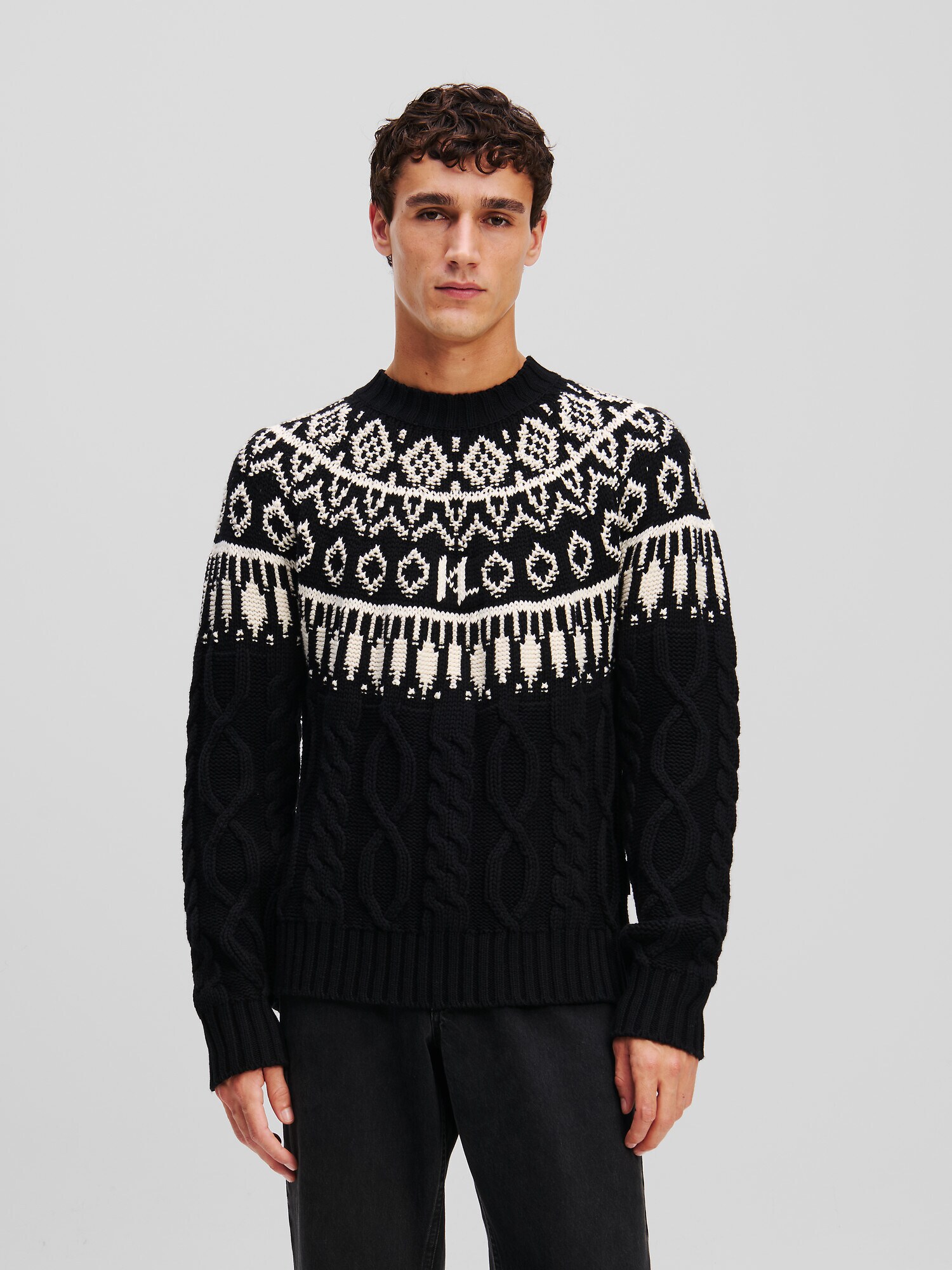 Karl Lagerfeld Pulóver ' FAIR-ISLE'  fekete / fehér termék 2. képe