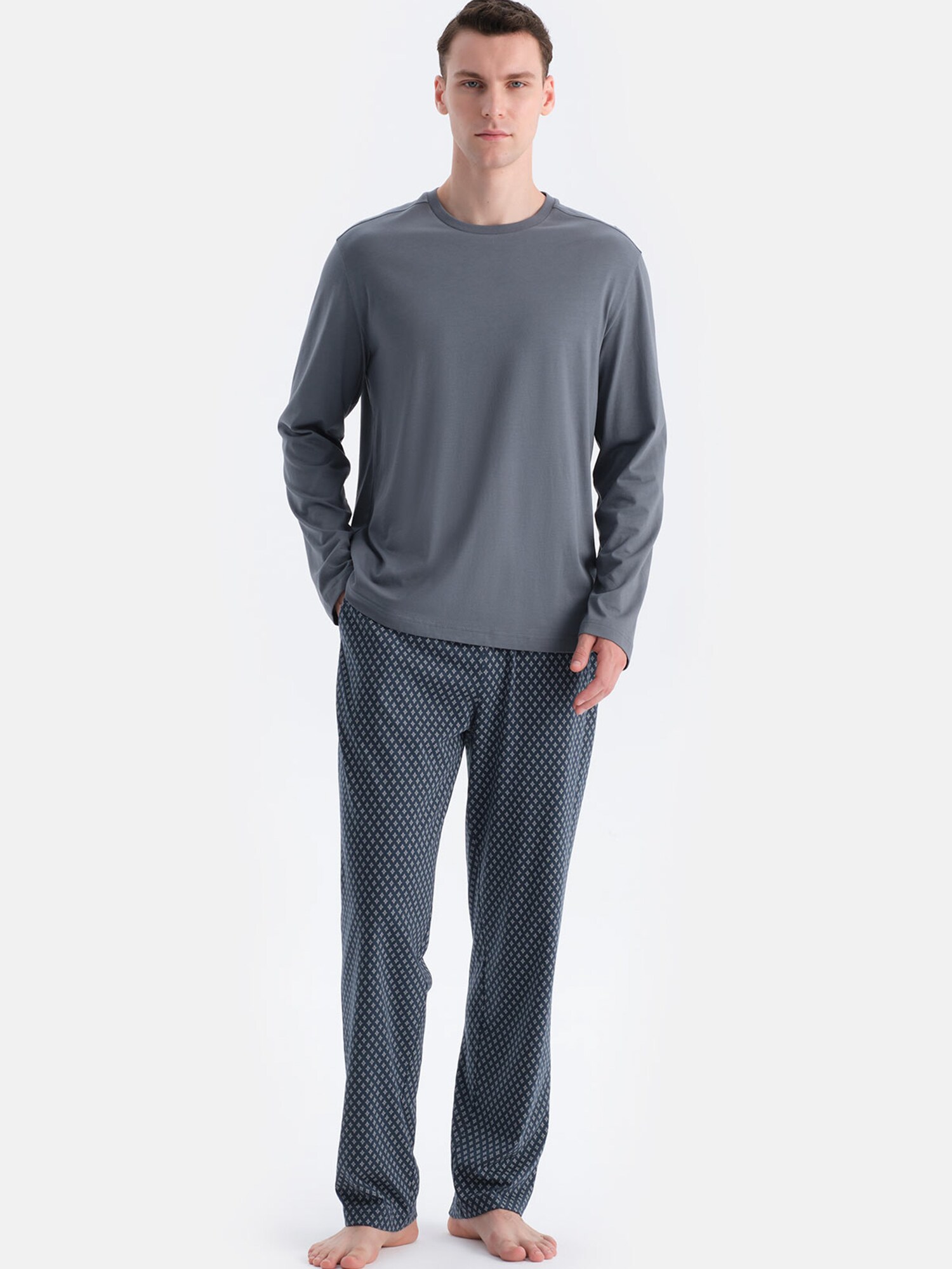 Dagi Pijama lungă  albastru fumuriu / albastru închis