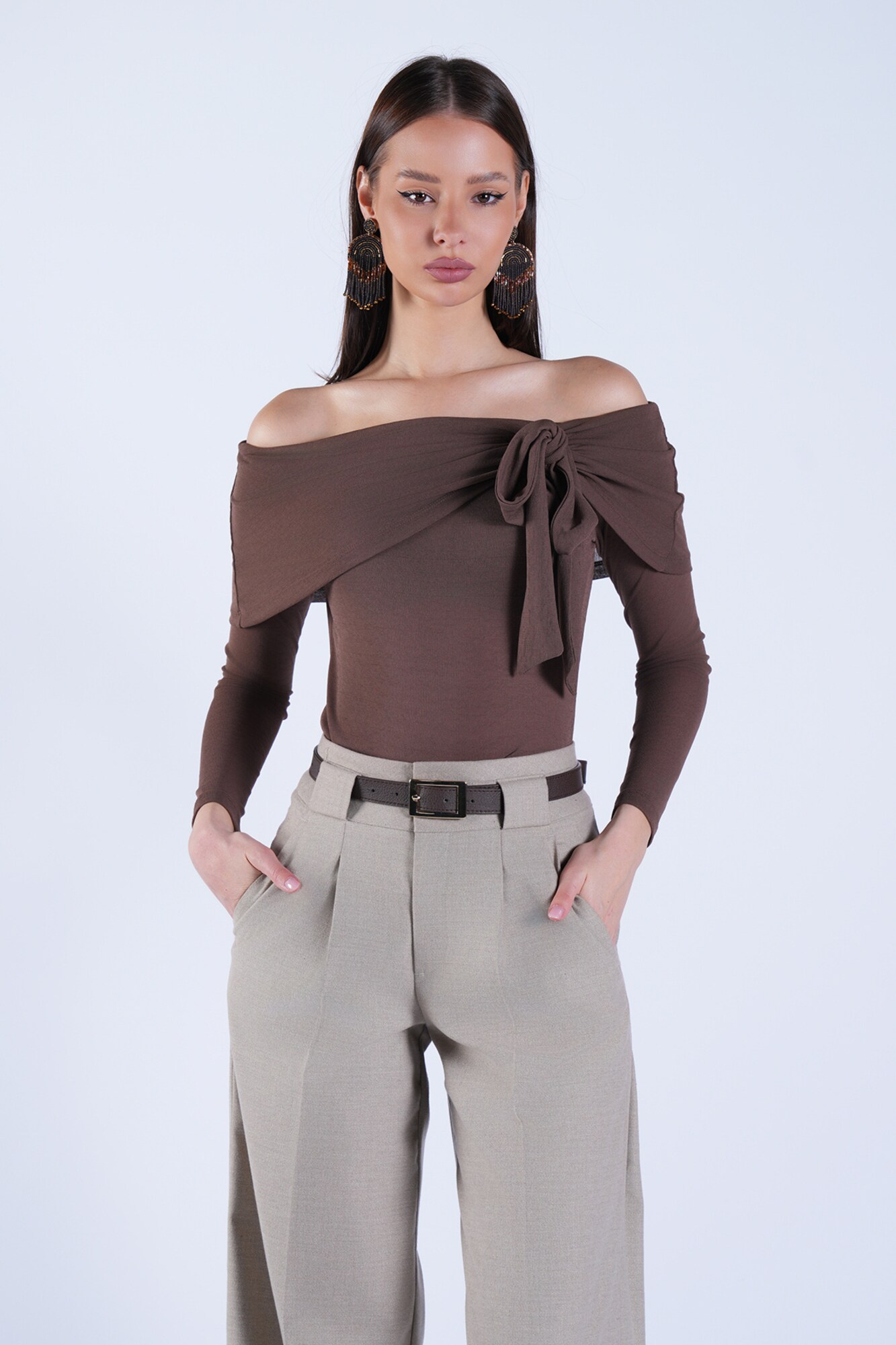 Trend Alaçatı Stili Camiseta  marrón
