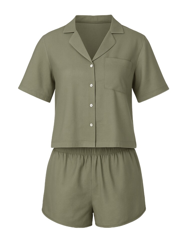 C&City Set: Bluse und Shorts Damen Größe M khaki
