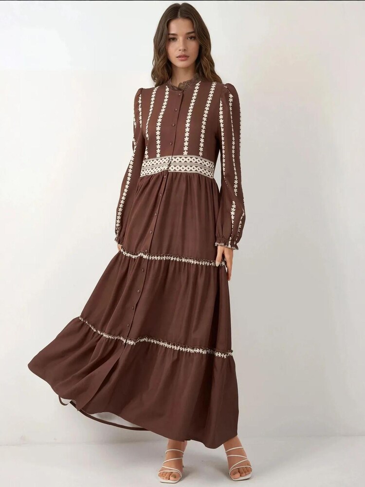 Hiccup Kleid Damen Größe 36 kastanienbraun / weiß Winterkleid