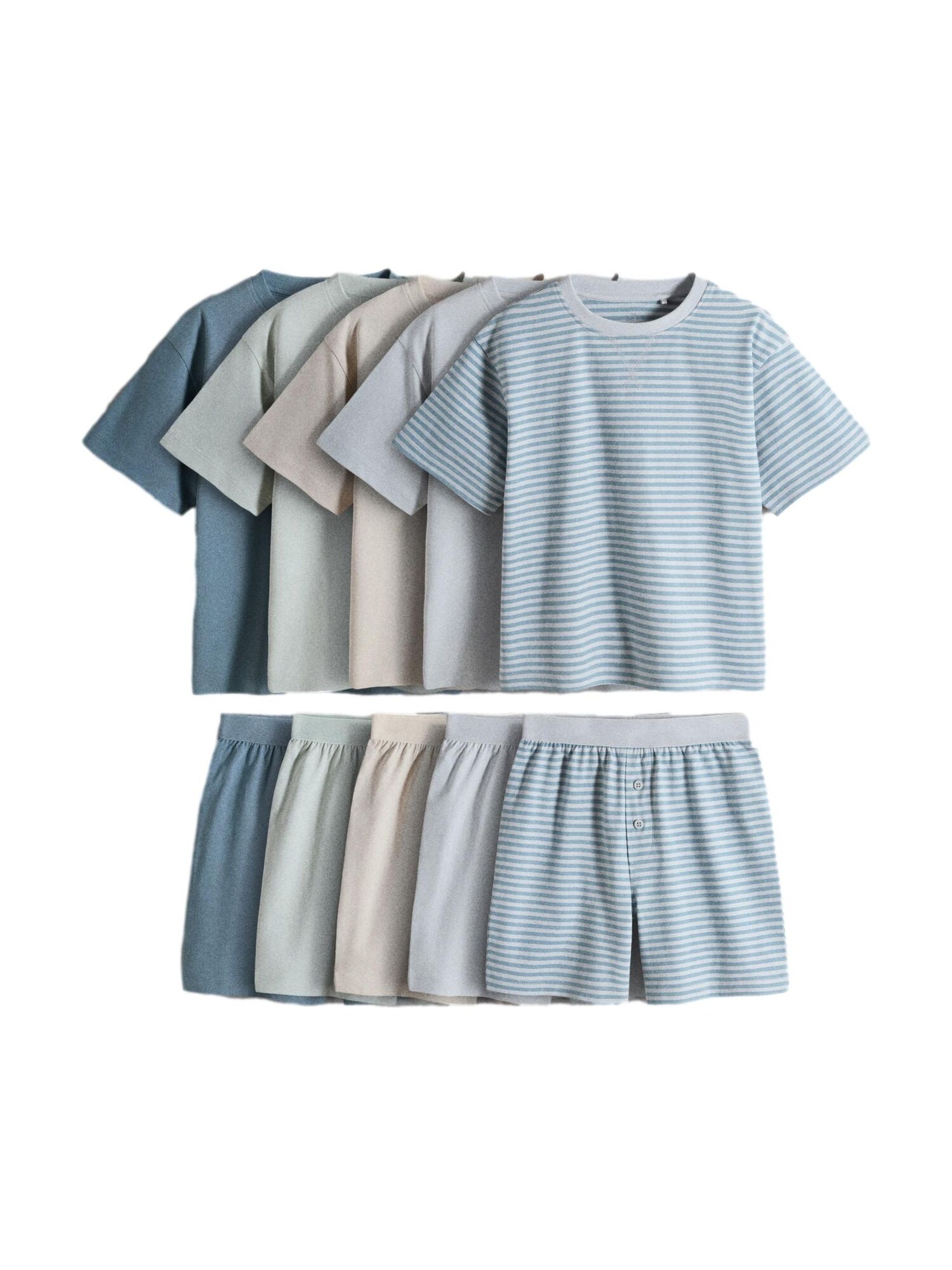 The Set Pijamale alb kitt / albastru fumuriu / gri deschis / verde petrol / verde pastel