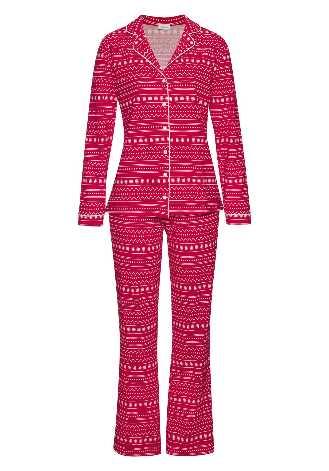 LASCANA Pijama XMas Dog Classic  roșu / alb