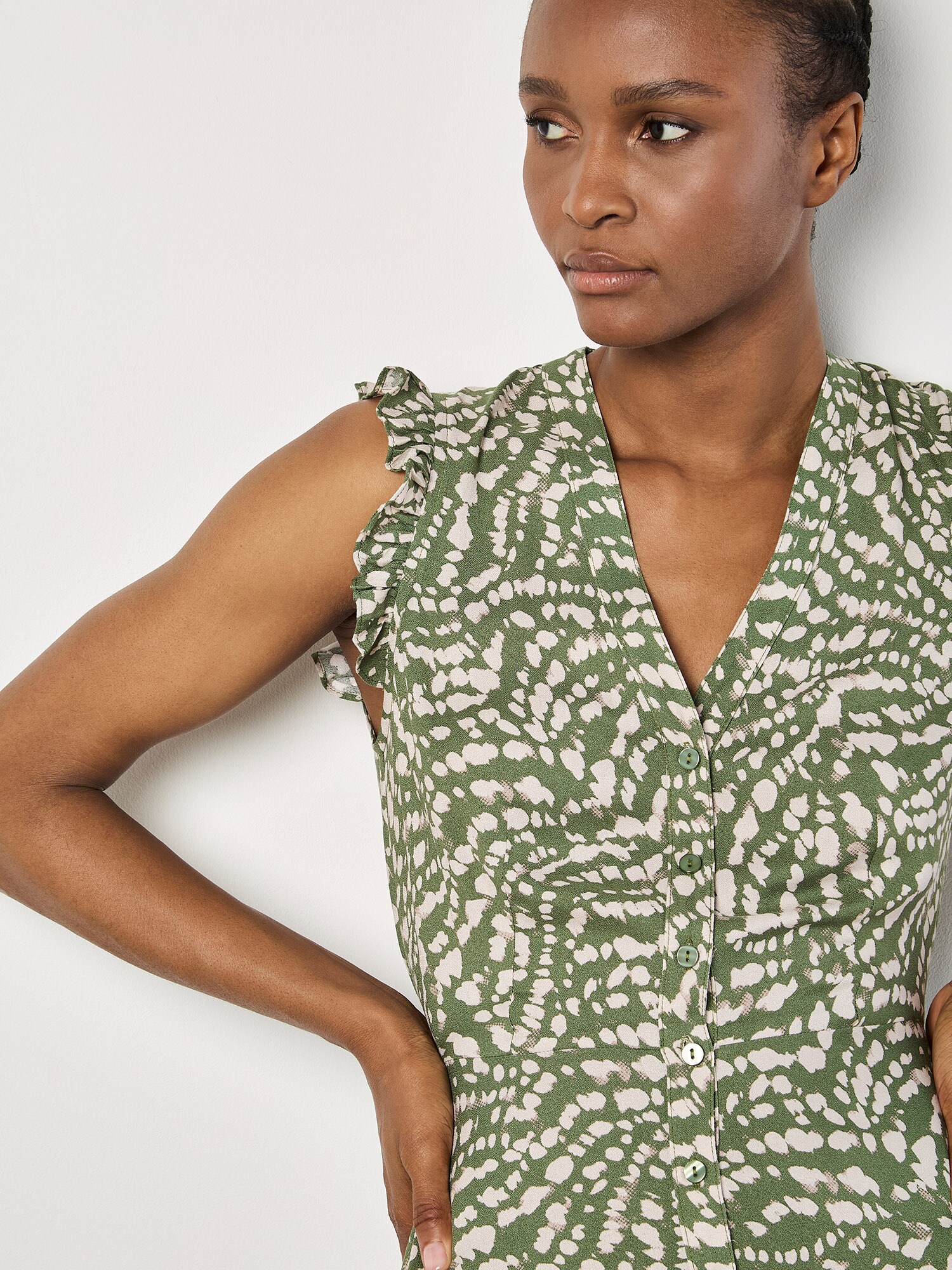 Thumbnail - Apricot Abstract Spot Ruffle Mini Dress