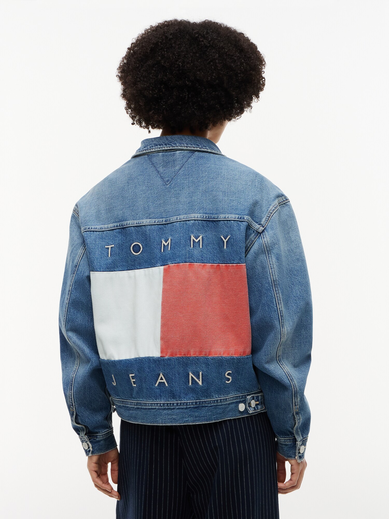 Tommy Jeans Chaqueta de entretiempo azul denim / melón / blanco – imagen 3