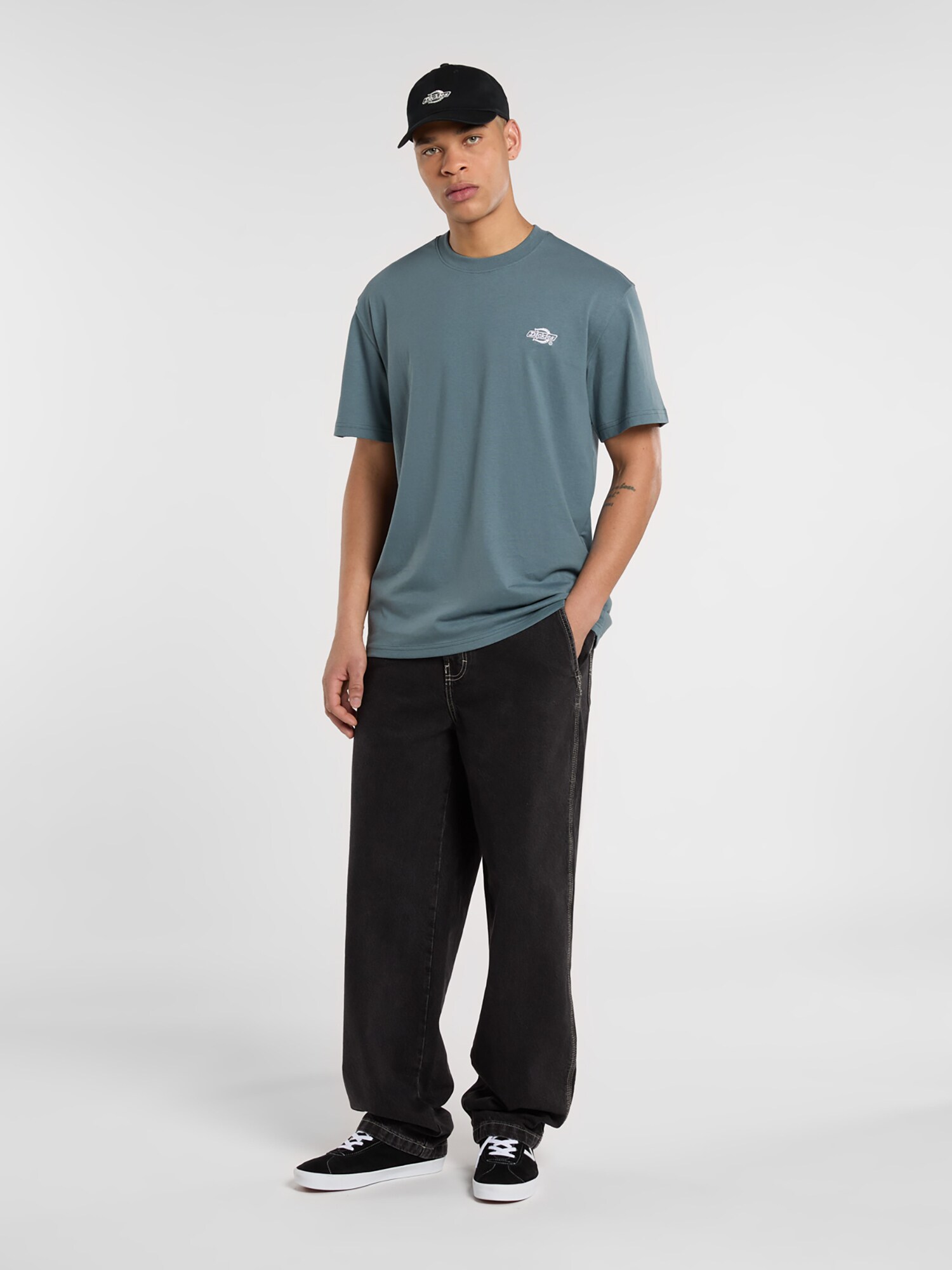 DICKIES Tričko 'Summerdale' petrolejová / biela (obrázok 5)