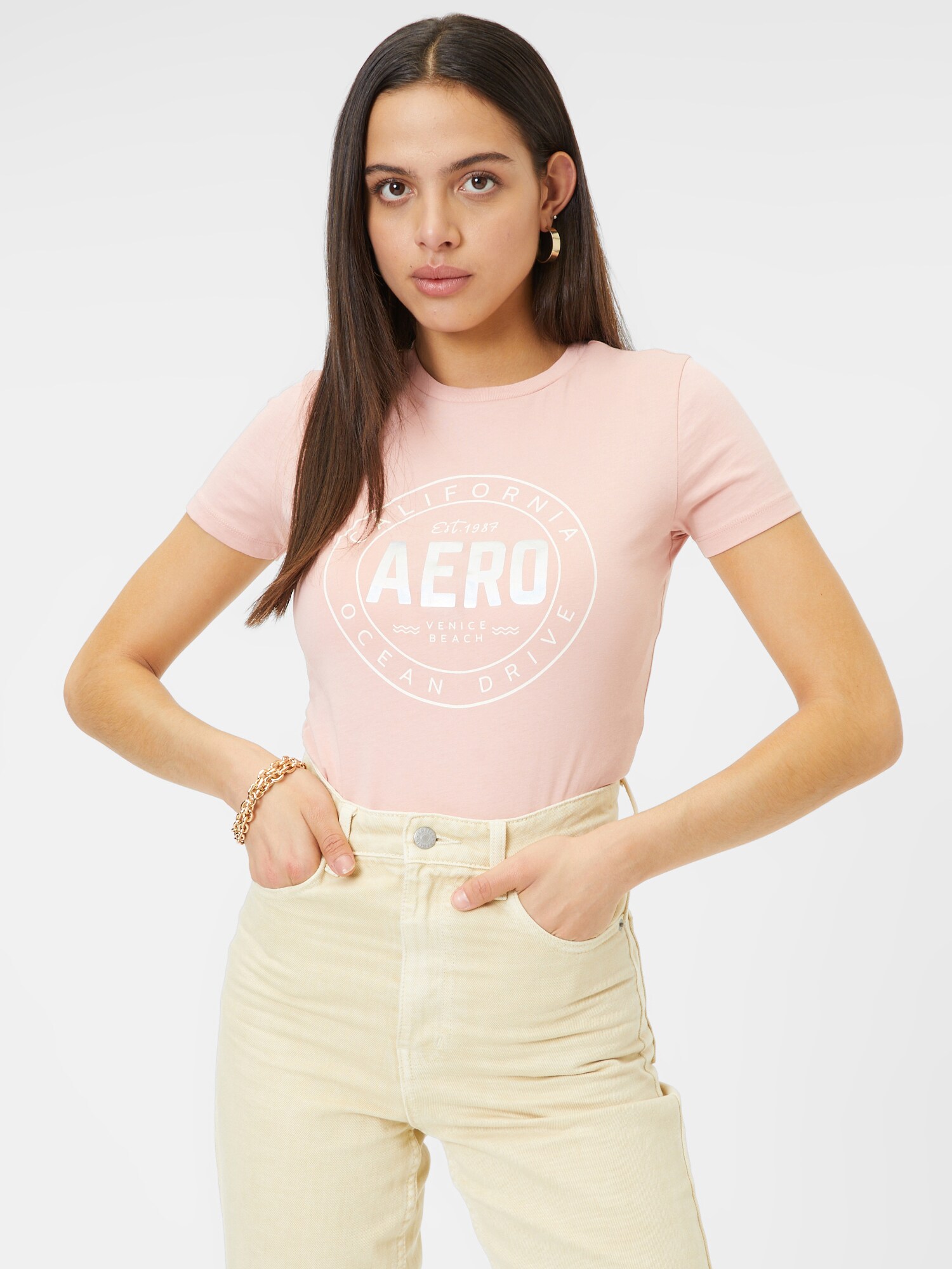 AÉROPOSTALE Póló  rózsaszín / fehér termék 2. képe