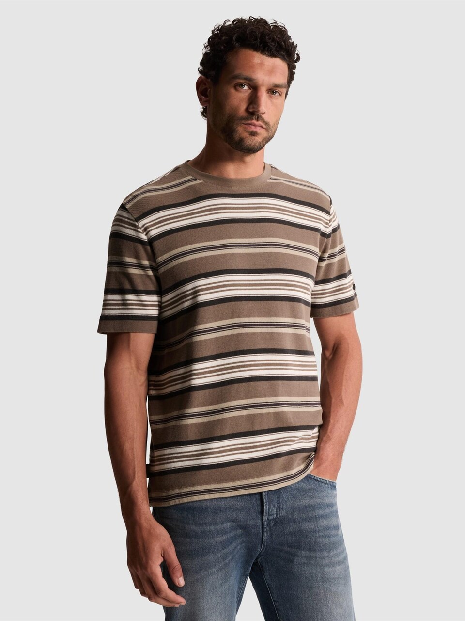 T-shirt 'T-shirt with waffle texture and stripe pattern'