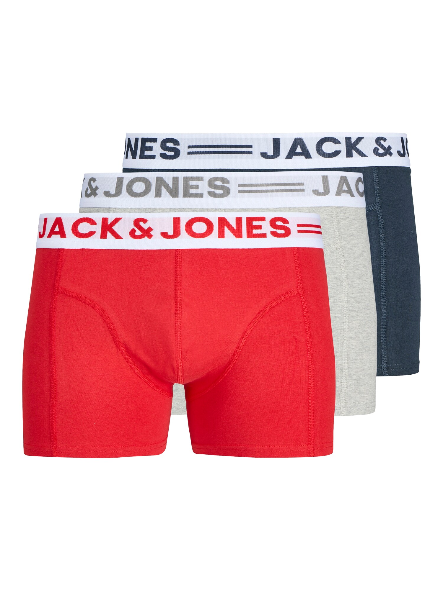 JACK & JONES Boxeri SENSE  bleumarin / gri deschis / roșu / alb