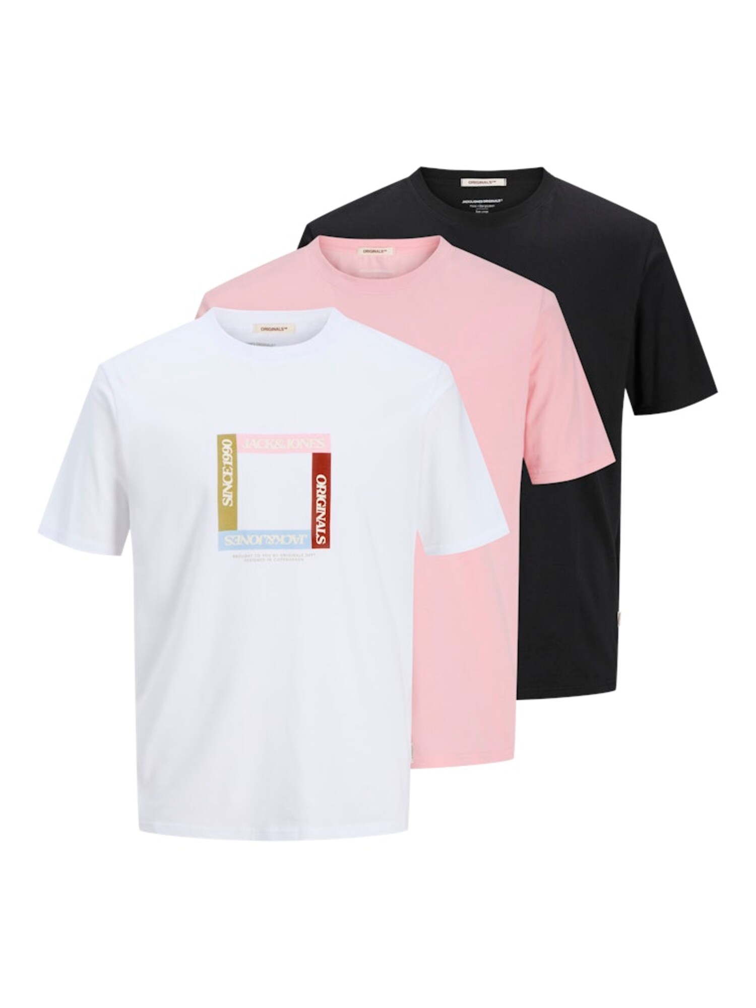 JACK & JONES Póló  pasztell-rózsaszín / fekete / fehér akciós termékkép 1