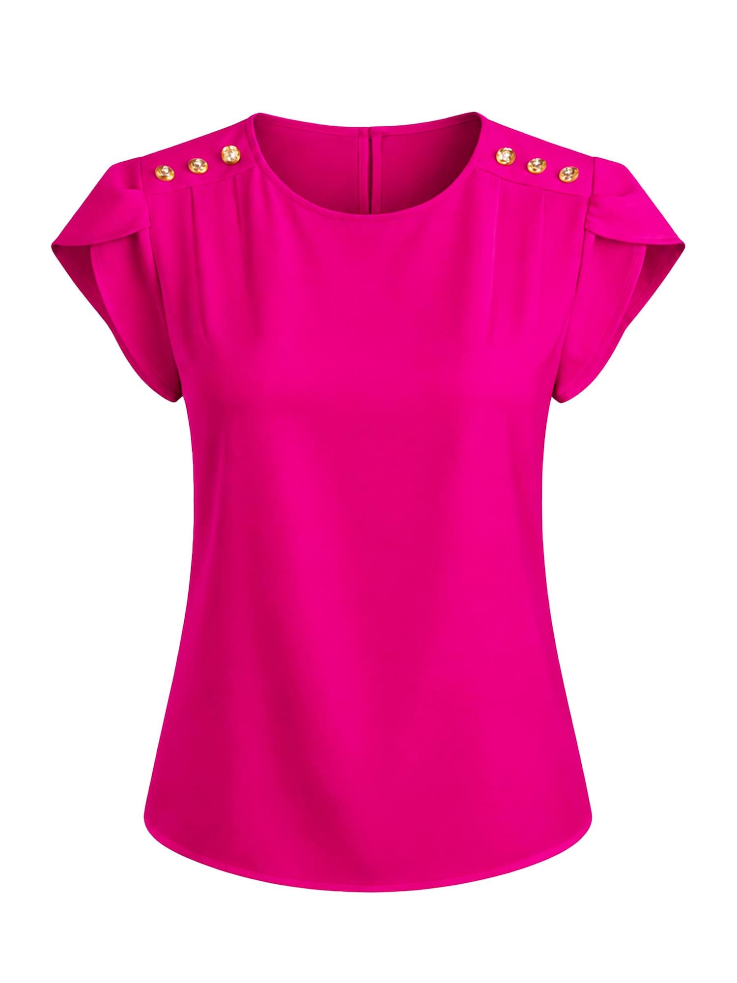 REGINA FASHION Blúzka 'Short Sleeve Blouse with Decorative Shoulder Buttons'  neónovo ružová