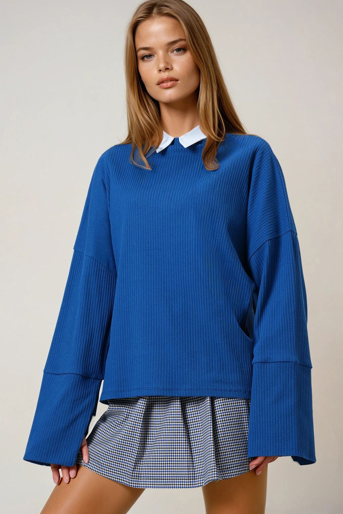 Trend Alaçatı Stili Camiseta azul