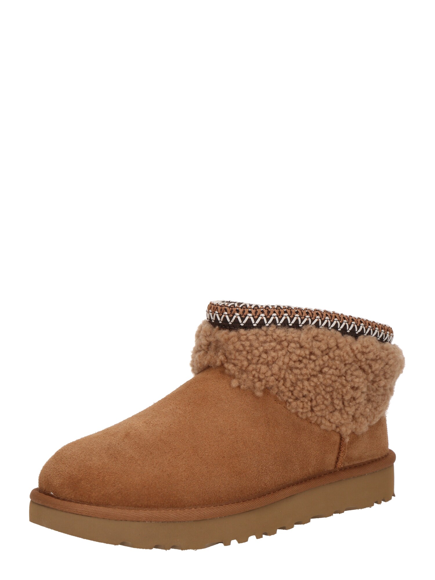 UGG Botine Classic Ultra Mini Maxi Curly  maro caramel / maro închis / alb