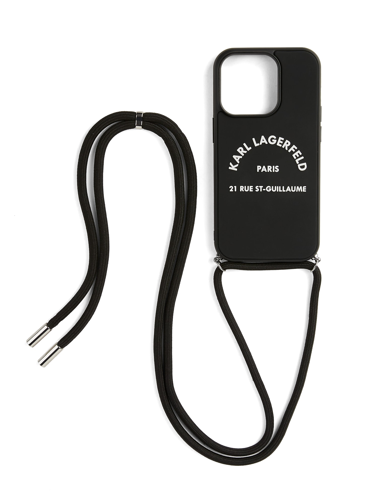 Karl Lagerfeld Išmaniojo telefono dėklas 'Rue St-Guillaume iPhone 14 Pro Max' juoda / balta
