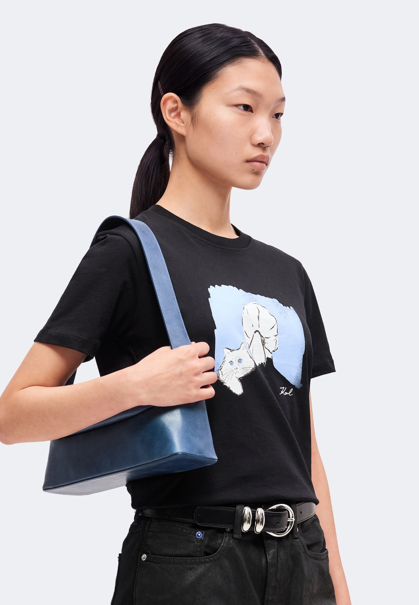 Karl Lagerfeld Camiseta  azul claro / negro / blanco – imagen 4