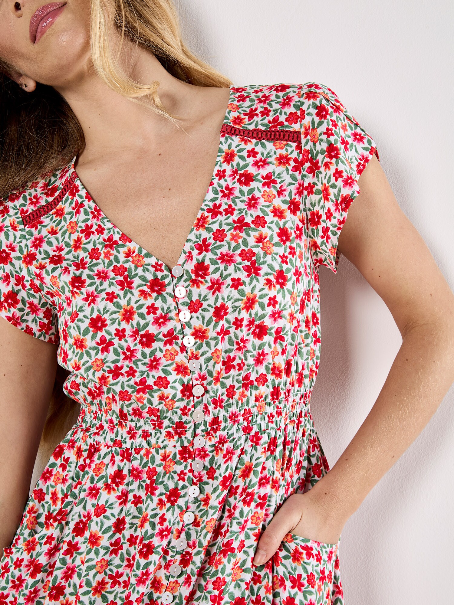 Thumbnail - Apricot Ditsy Floral Button Down Midi Dress