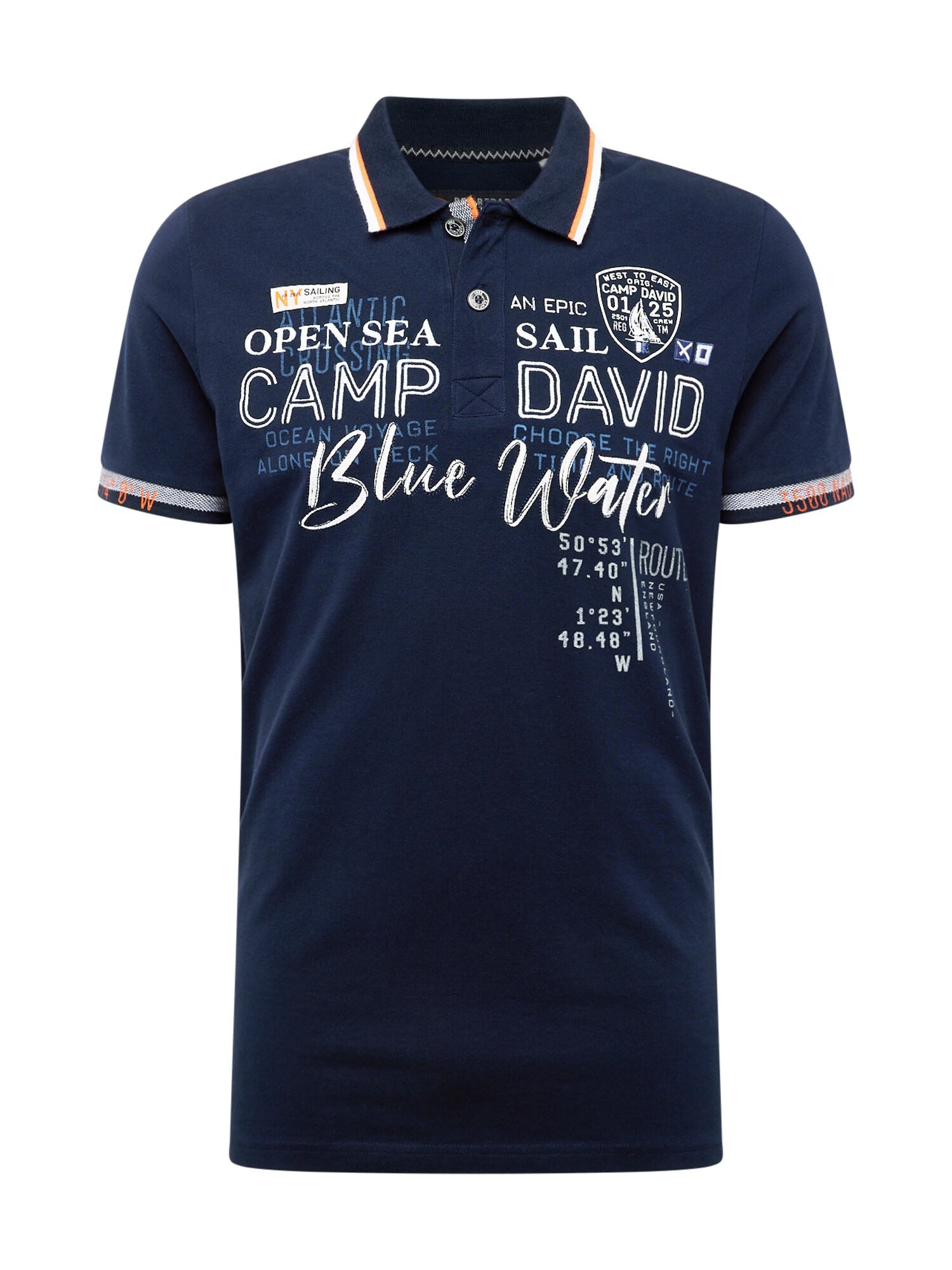CAMP DAVID Tricou 'Atlantic Crossing'  albastru / albastru marin / portocaliu deschis / roșu / alb