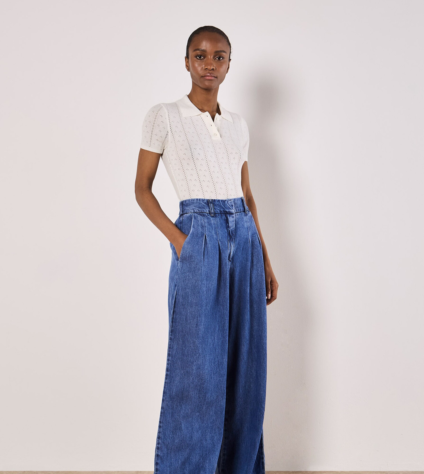 Thumbnail - Apricot Pointelle Knit Polo T-Shirt