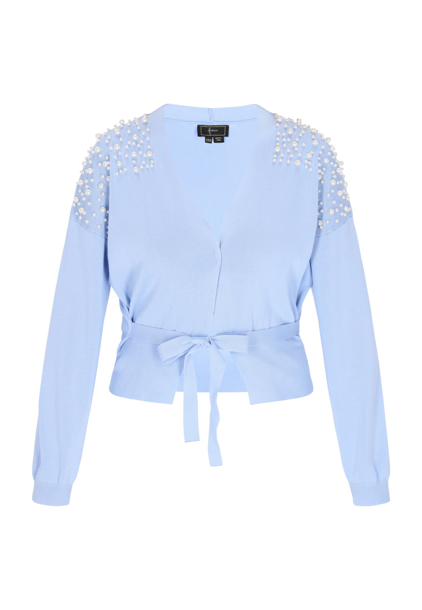 faina Geacă tricotată  albastru deschis / alb perlat