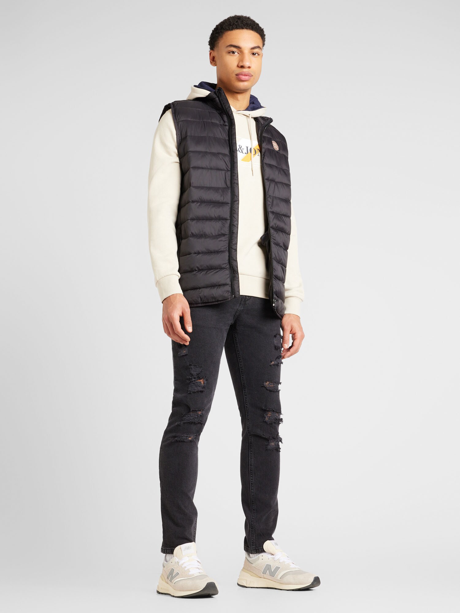 JACK & JONES Mikina 'JJLoof' svetlobéžová / šafránová / čierna / biela (obrázok 4)