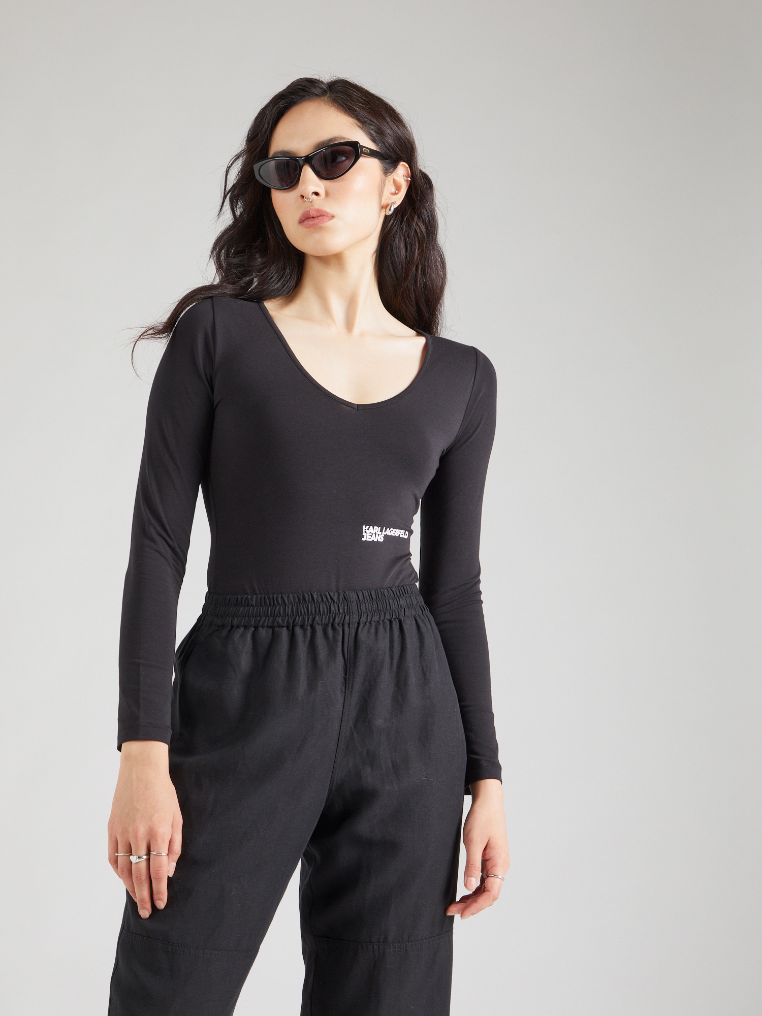 KARL LAGERFELD JEANS Rövid body  fekete / fehér termék 2. képe