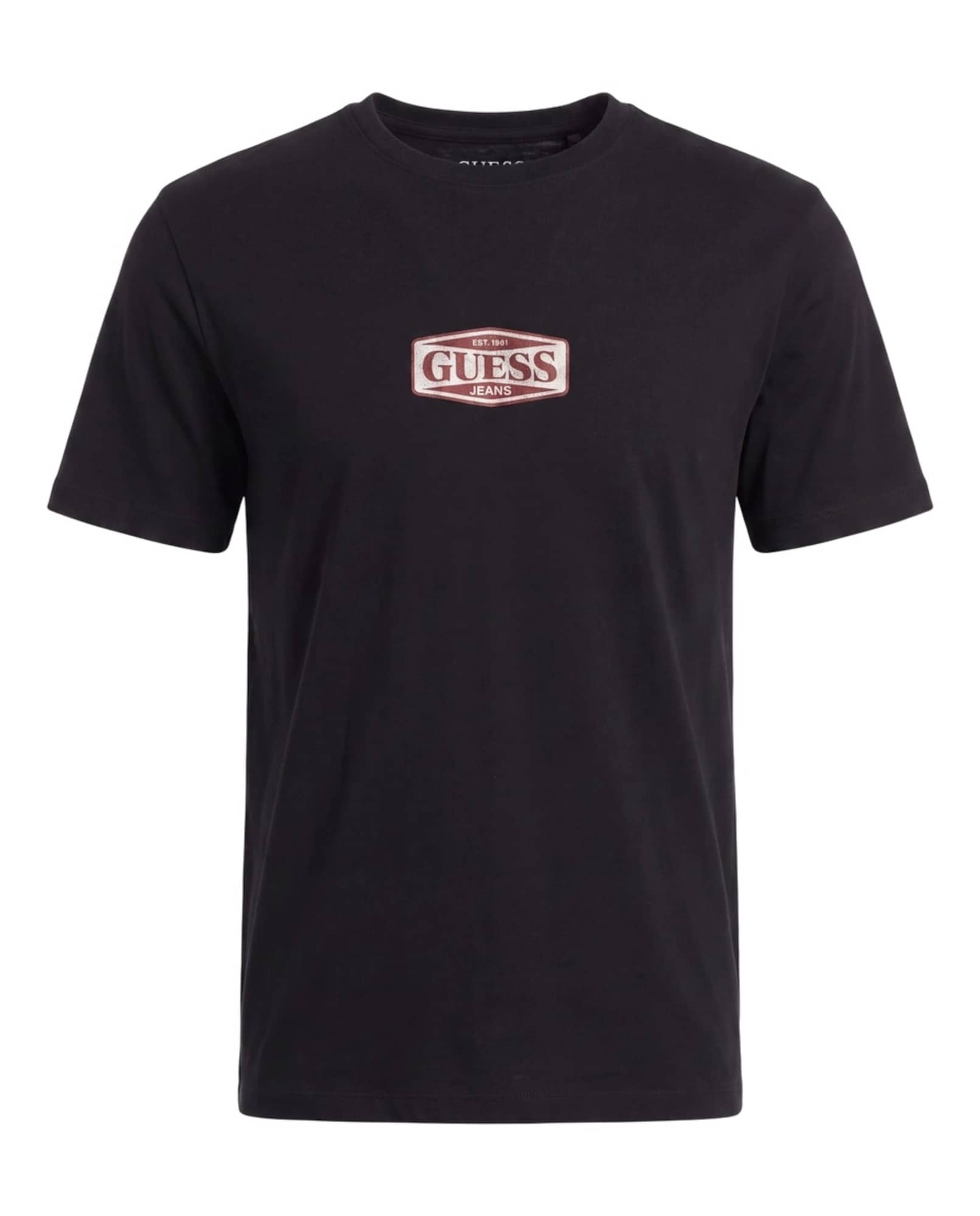 GUESS JEANS Tricou roșu burgundy / negru / alb murdar
