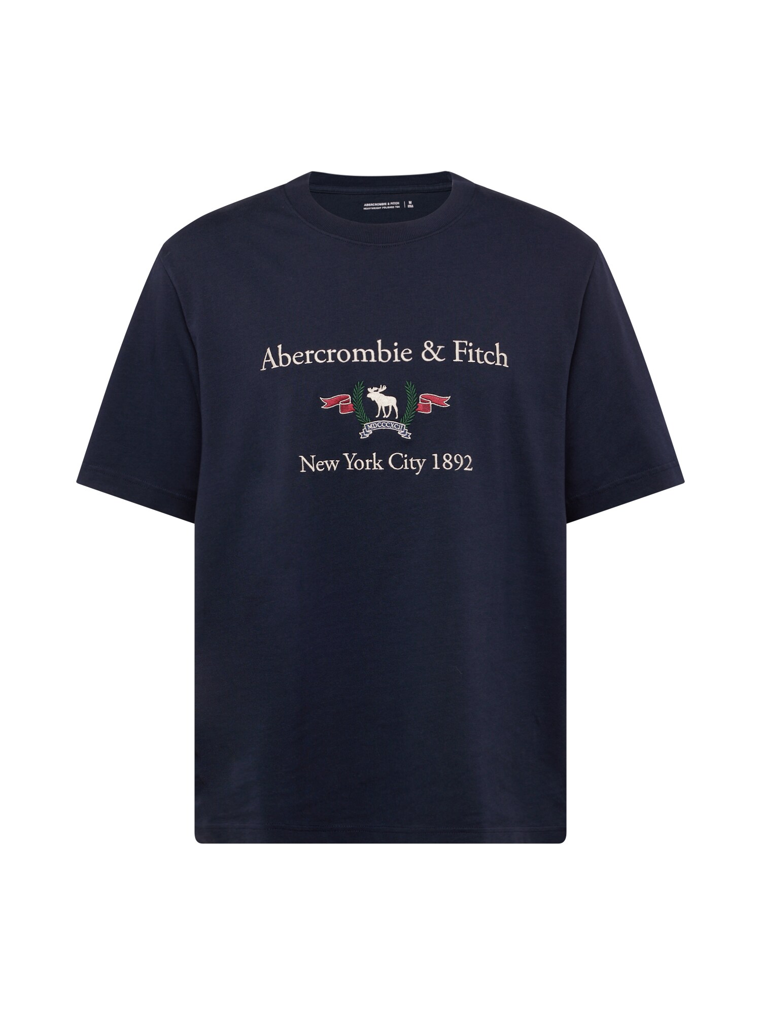 Abercrombie & Fitch Marškinėliai 'HERITAGE' tamsiai mėlyna jūros spalva / žalia / vyno raudona spalva / balta