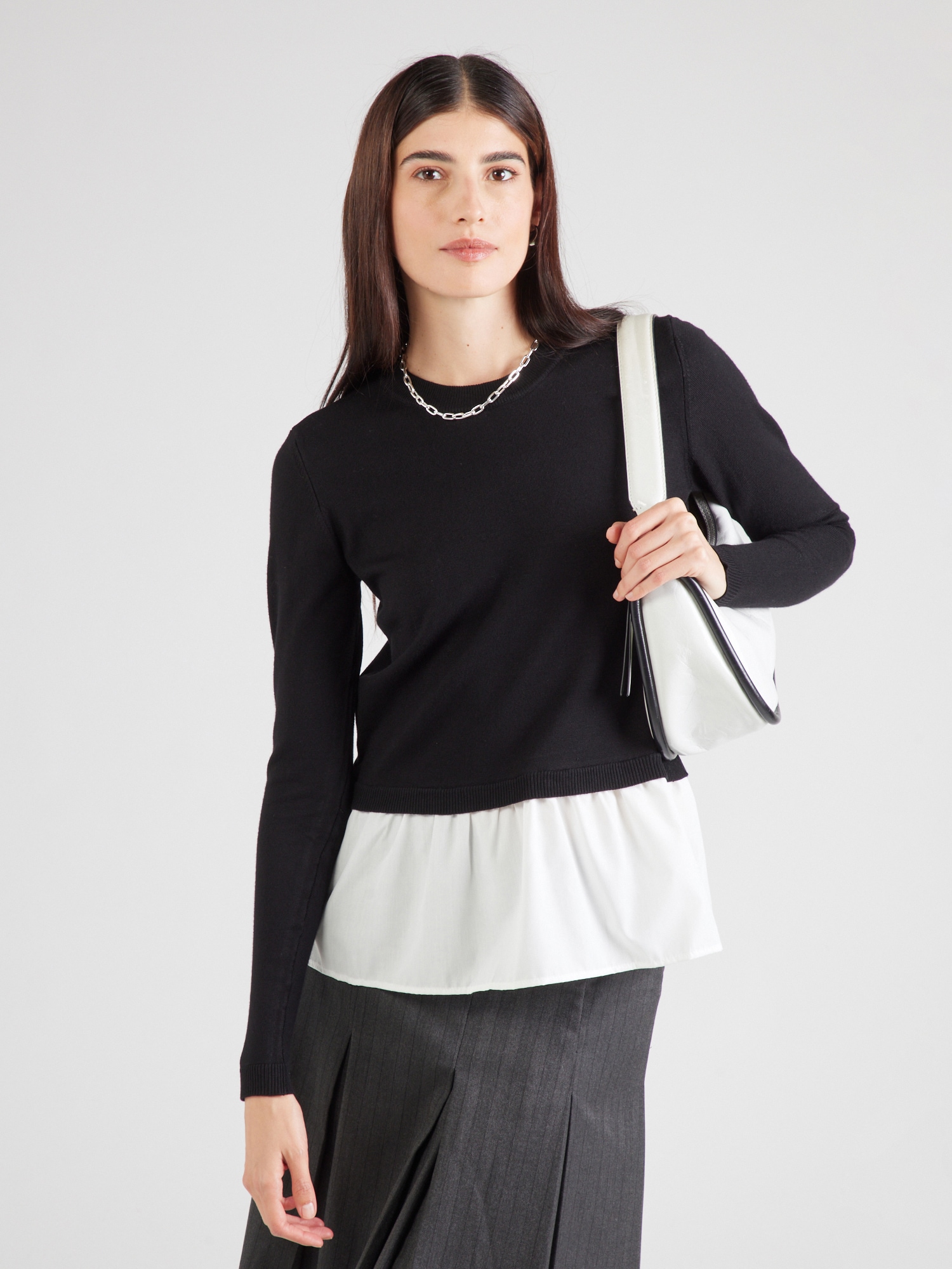 VERO MODA Pulóver 'JOSE'  fekete / fehér termék 2. képe