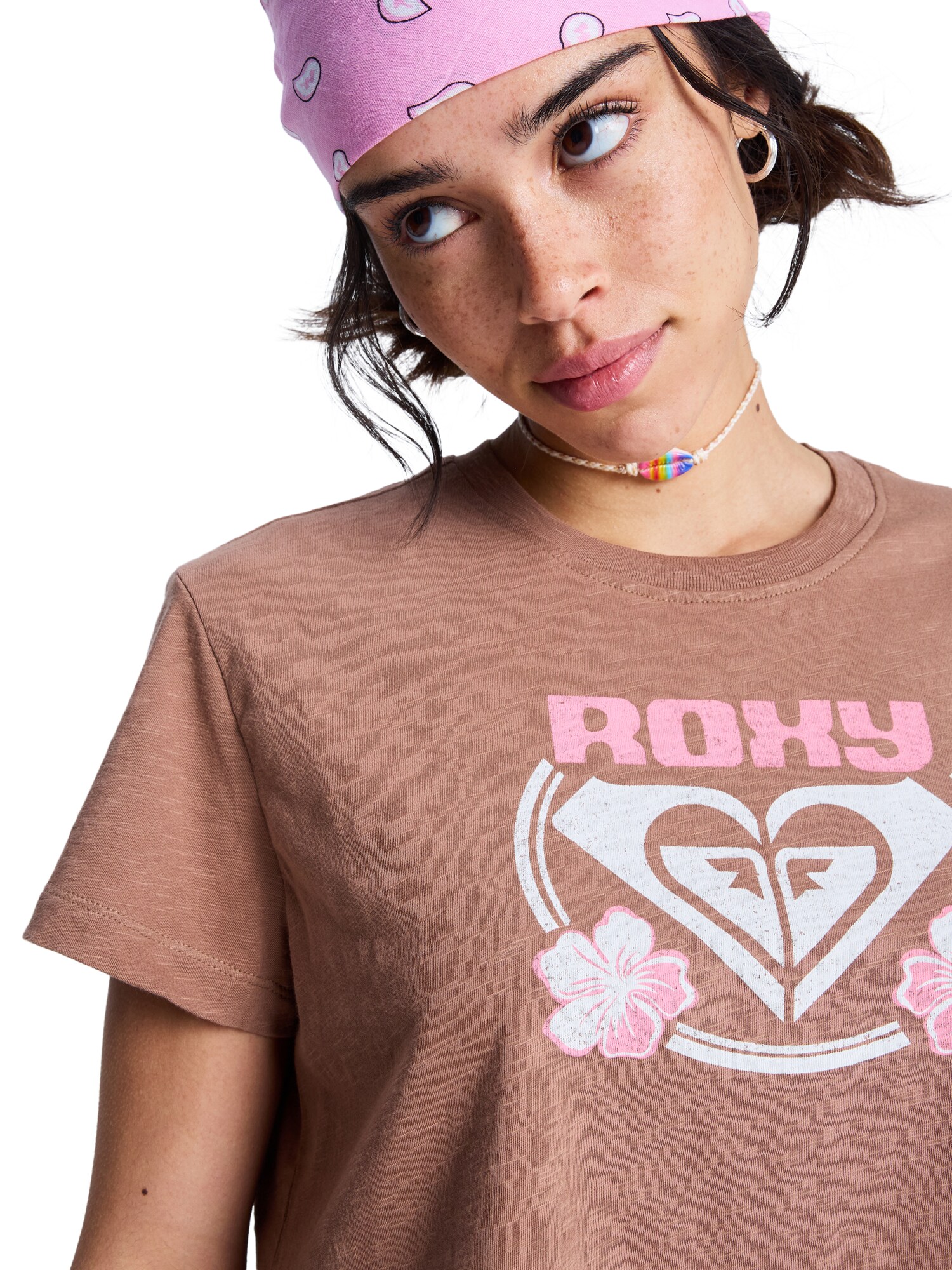ROXY Tričko 'Endless Weekends'  hnedá / svetloružová / biela (obrázok 4)