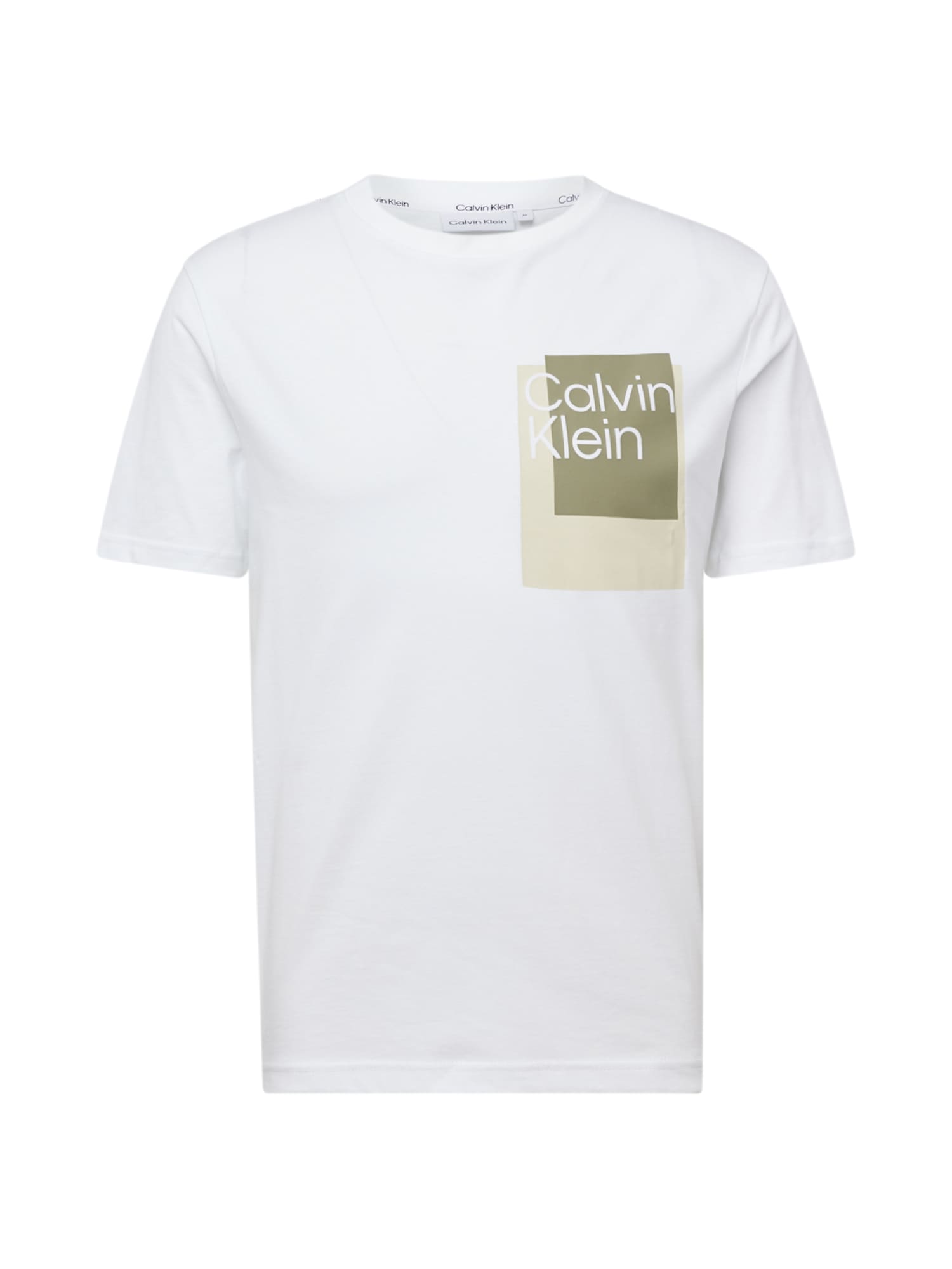 Calvin Klein Marškinėliai smėlio spalva / alyvuogių spalva / balta