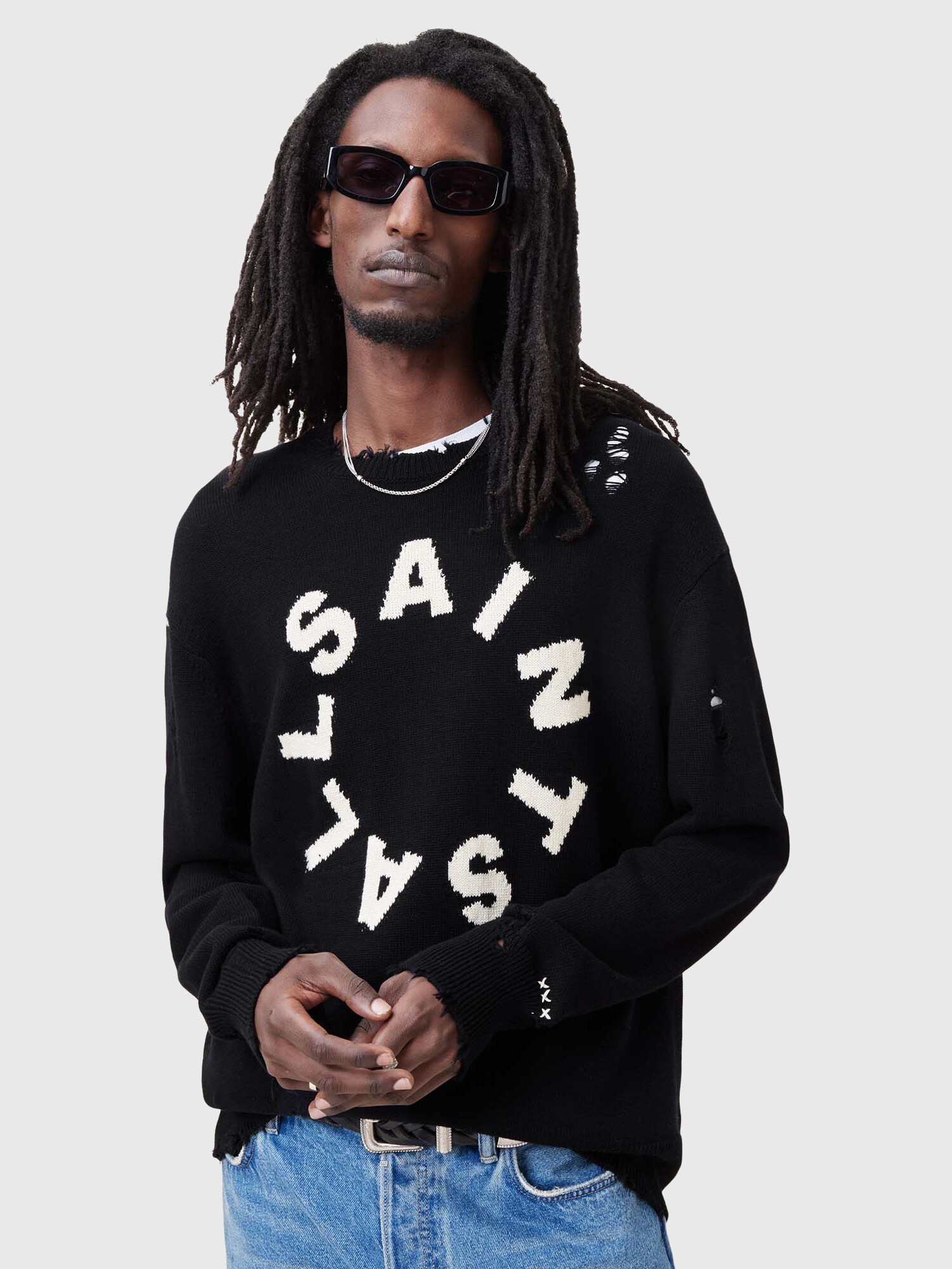 AllSaints Pulóver 'DIAGEO'  fekete / fehér termék 2. képe