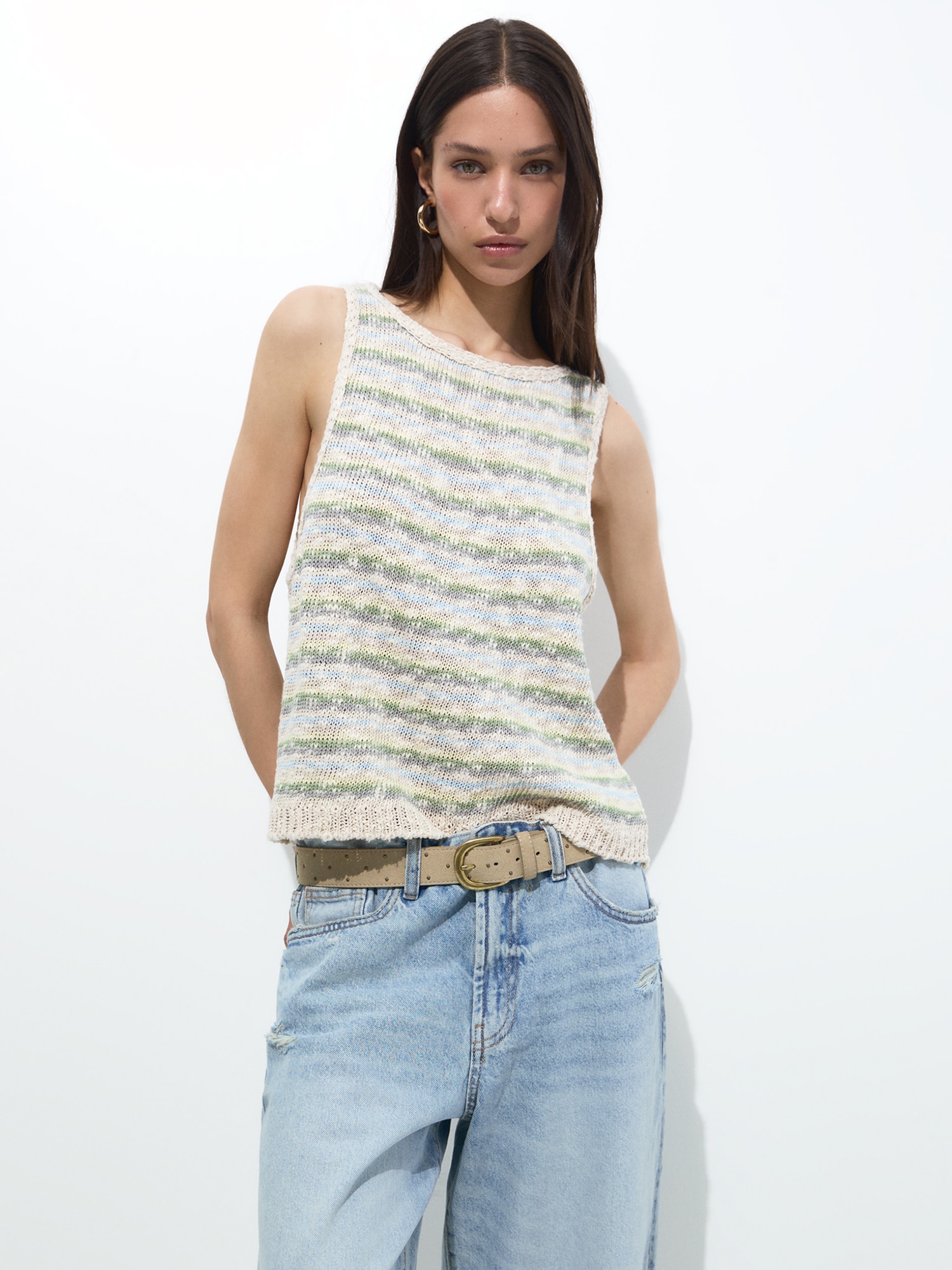 Pull&Bear Stick felső  bézs / világoskék / világoszöld / sötétlila termék 2. képe