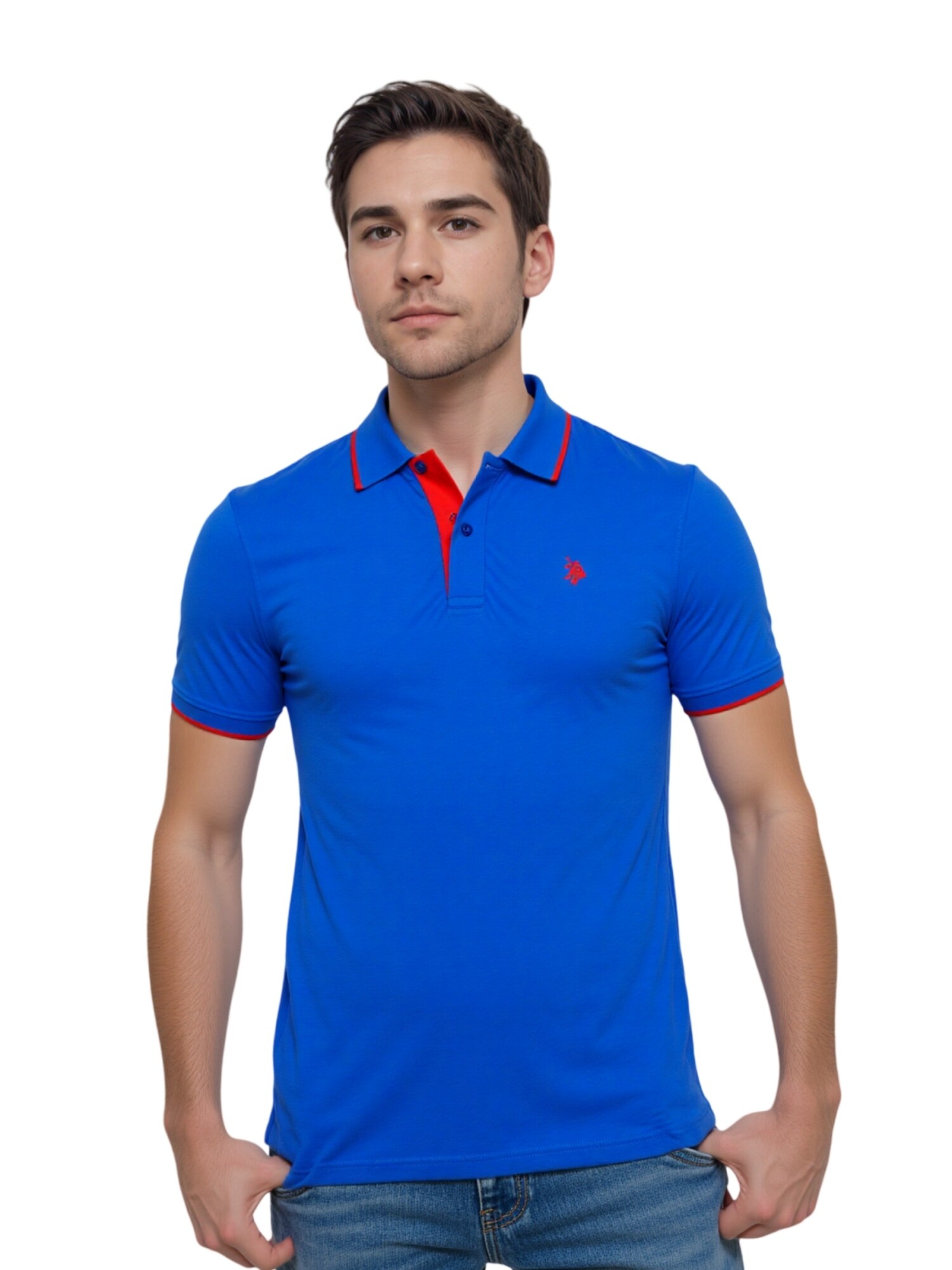 U.S. POLO ASSN. Tričko kráľovská modrá / neónovo oranžová (obrázok 5)