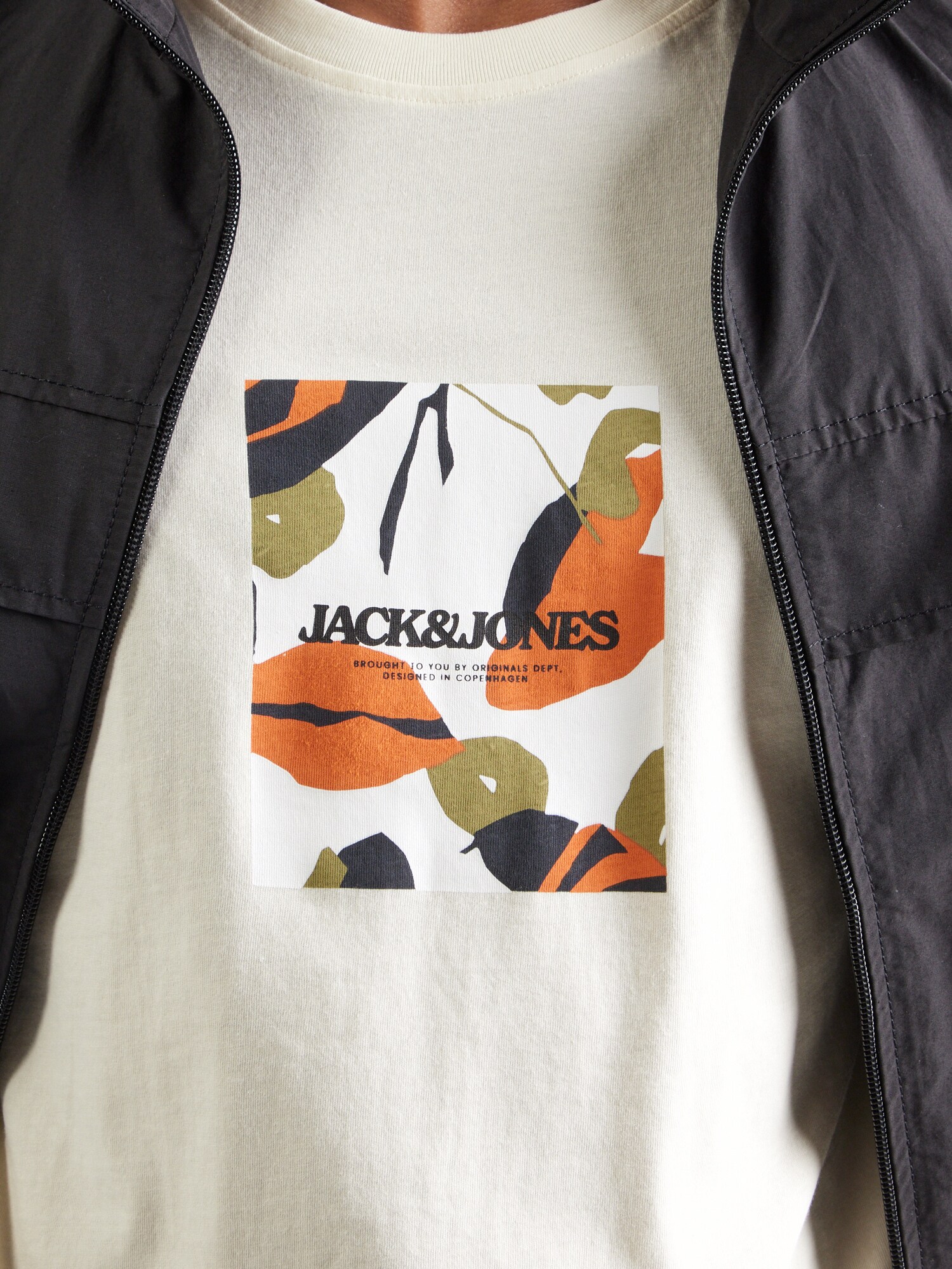 JACK & JONES Tričko olivová / oranžová / čierna / biela ako vlna (obrázok 5)