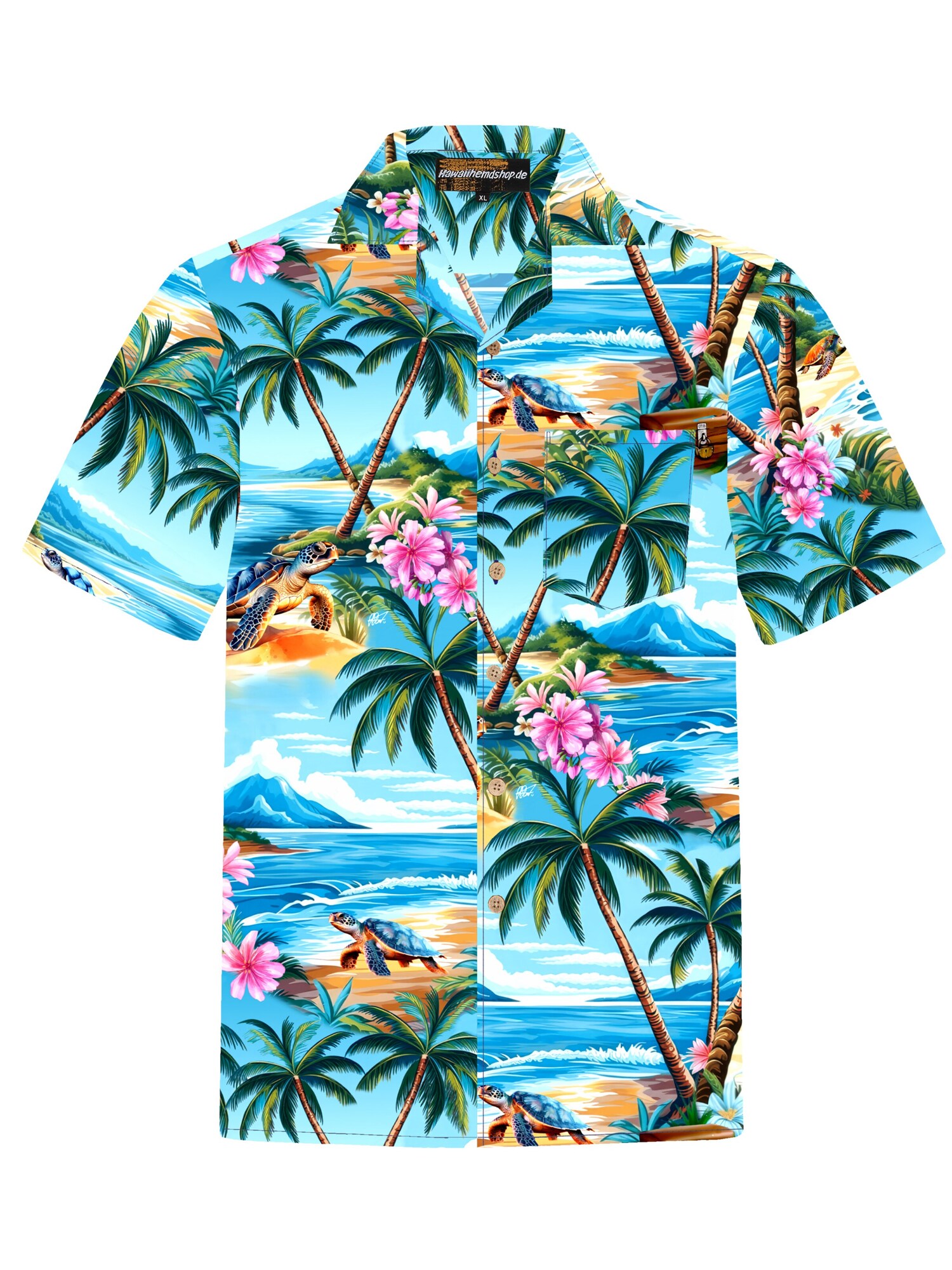 Hawaiihemdshop.de Camisa 'Hawaiihemd "Turtle Island"'  aqua