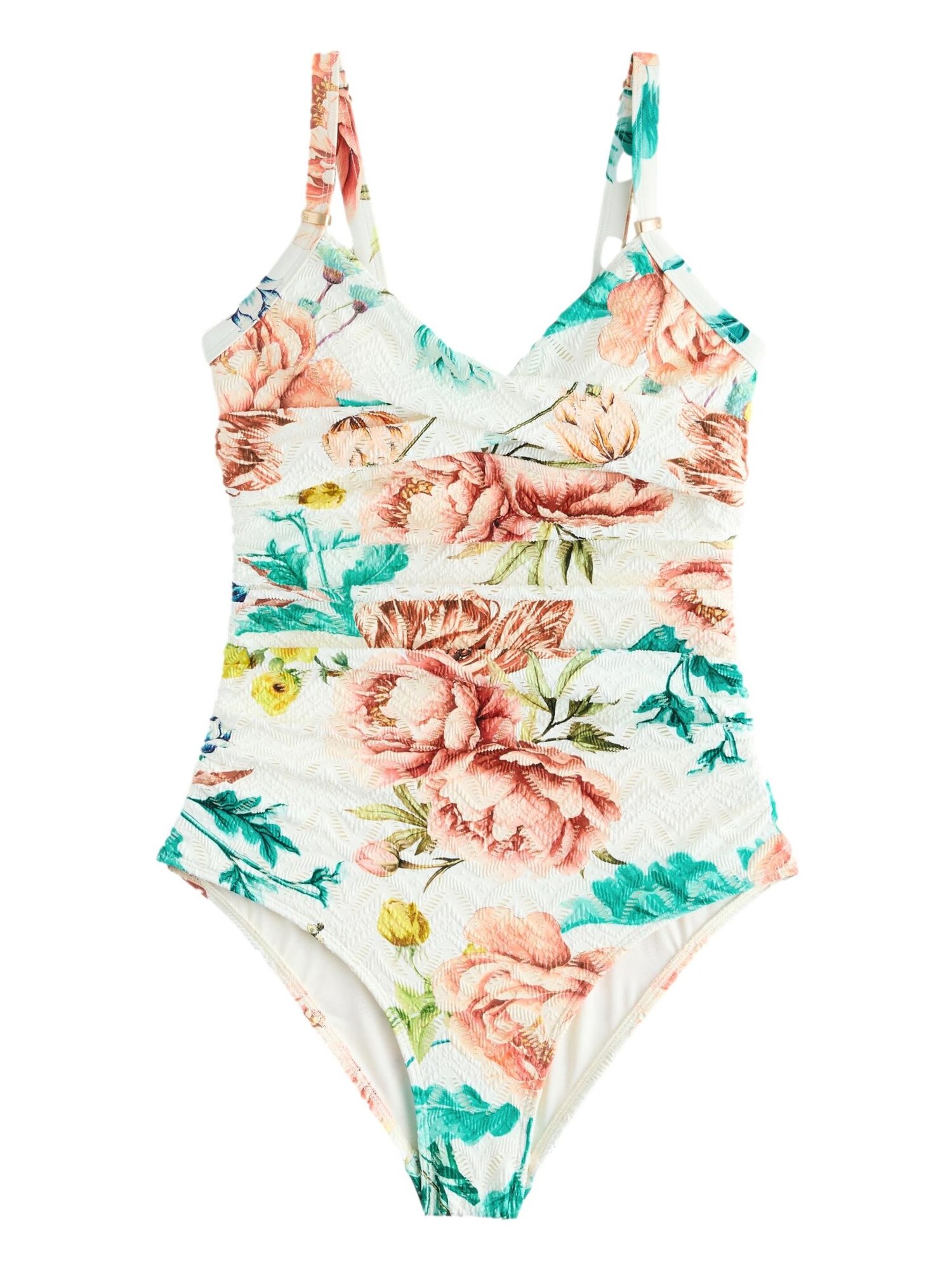 Next Costum de baie întreg  albastru aqua / galben citron / roșu pastel / alb