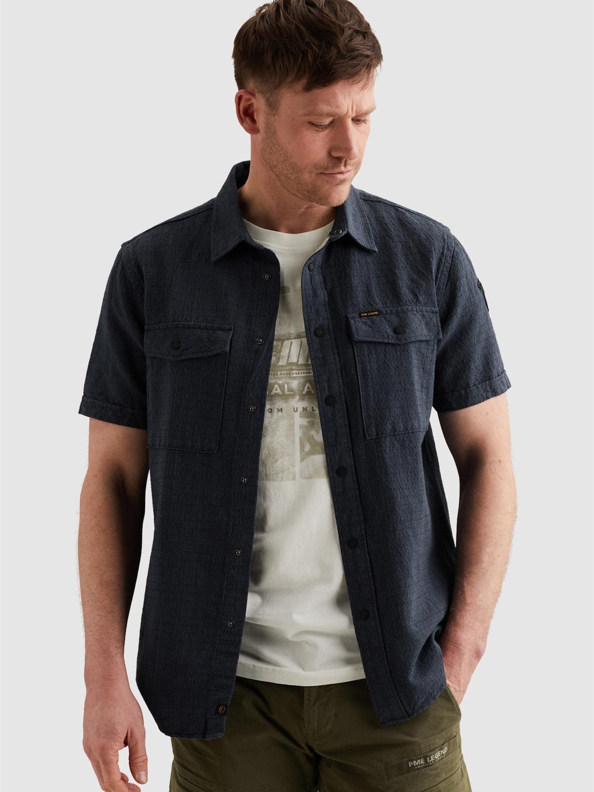 PME Legend Skjorta 'Shirt with short sleeves in cotton/linen' herr – bild 3