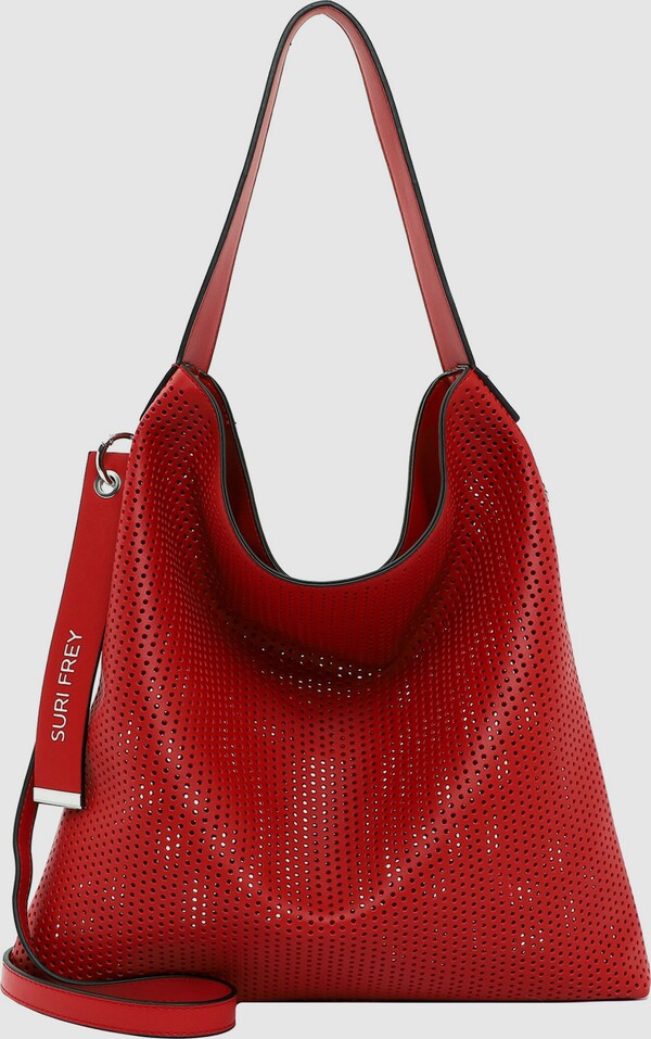 Modische Schultertasche aus hochwertigem Kunstleder von Suri Frey mit perforiertem Design. Das geräumige Hauptfach bietet genug Platz für all Ihre Wertsachen und eine kleine herausnehmbare Tasche die mit einem Steck- und Reißverschlussfach ausgestattet ist. Beide Taschen sind bequem mit dem Umhängeriemen tragbar. Der perfekte Begleiter im Alltag.